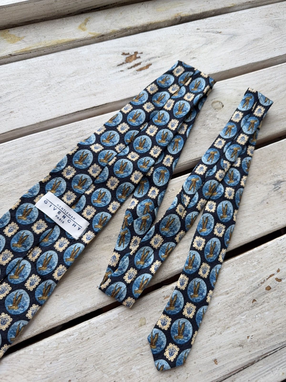 Designer × Givenchy Vintage Givenchy Gentleman Tie Birds Pattern Blue Gold Size ONE SIZE - 8 Thumbnail