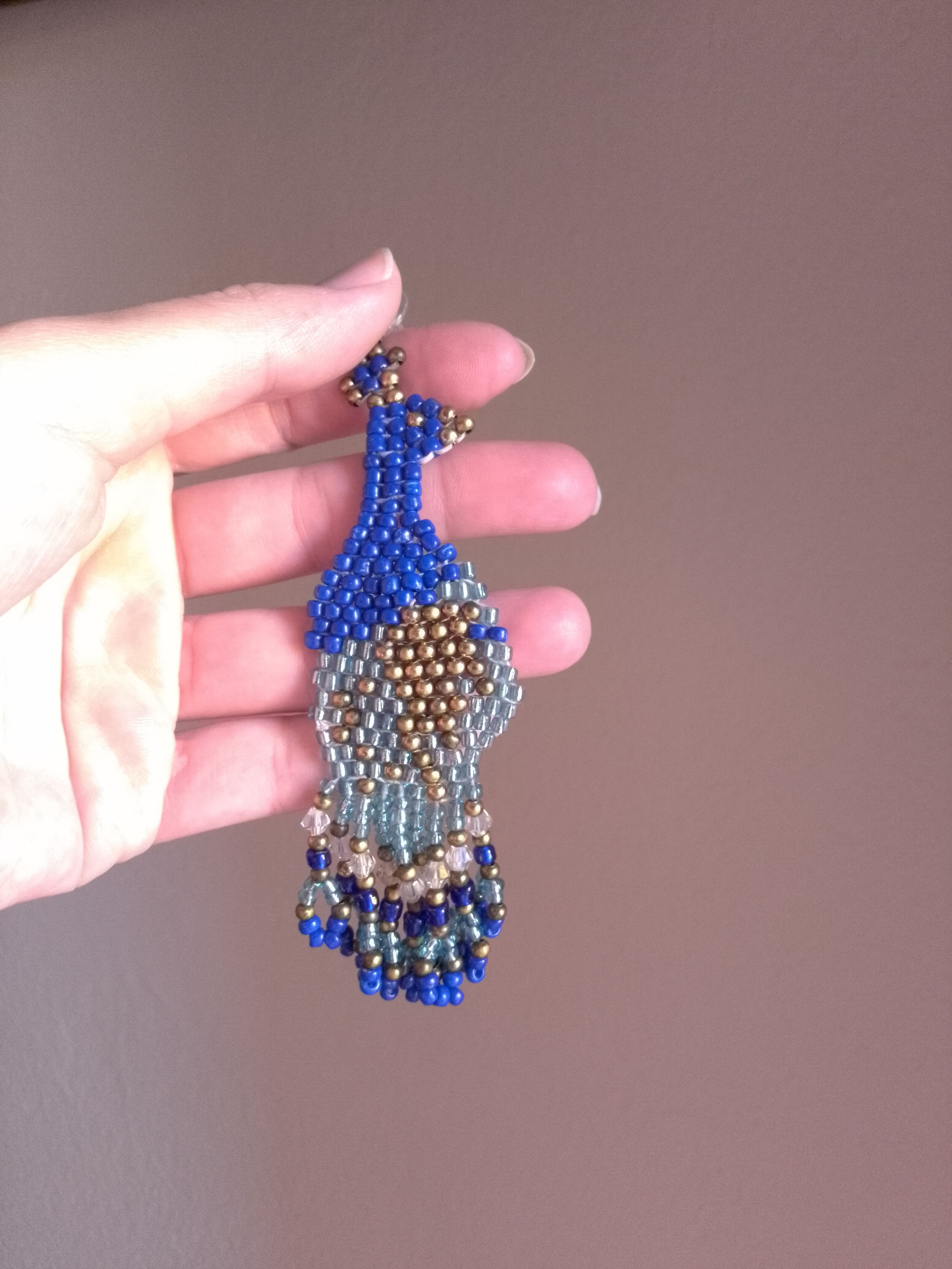 Handmade Earrings Long Beaded Peacock Blue Crystal Elegant Size ONE SIZE - 2 Thumbnail