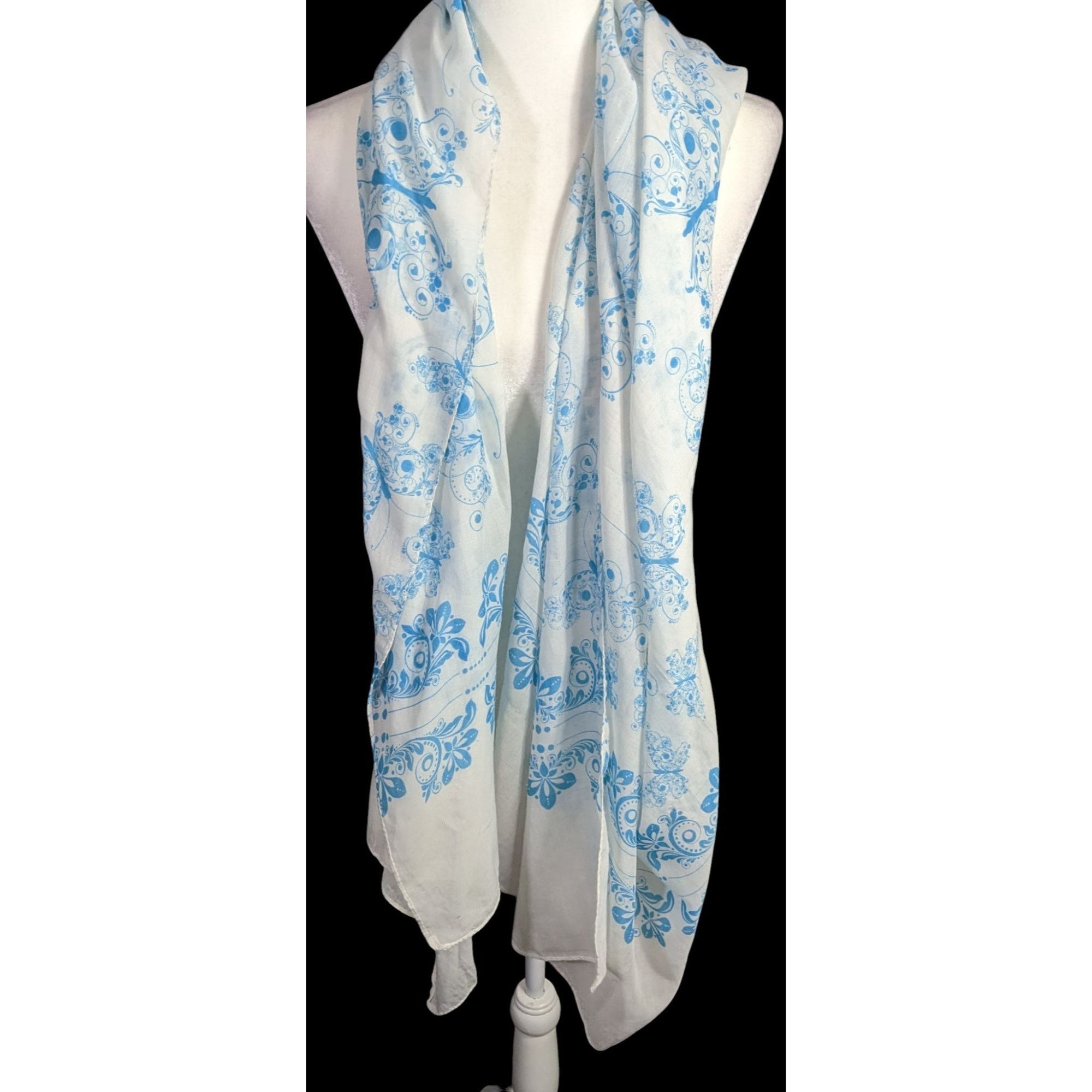 Other Bohemian Whimsical Blue Butterfly Print Lightweight Scarf Wr Size ONE SIZE - 3 Thumbnail
