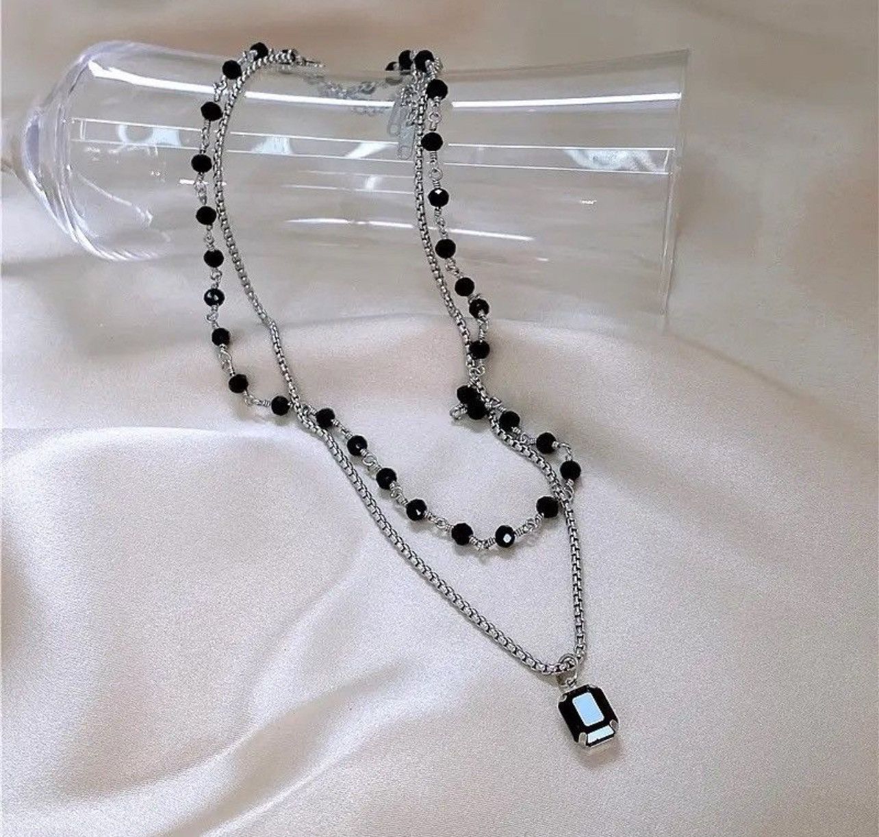 Jewelry Double Layered Black Stone Square Necklace Size ONE SIZE - 3 Thumbnail