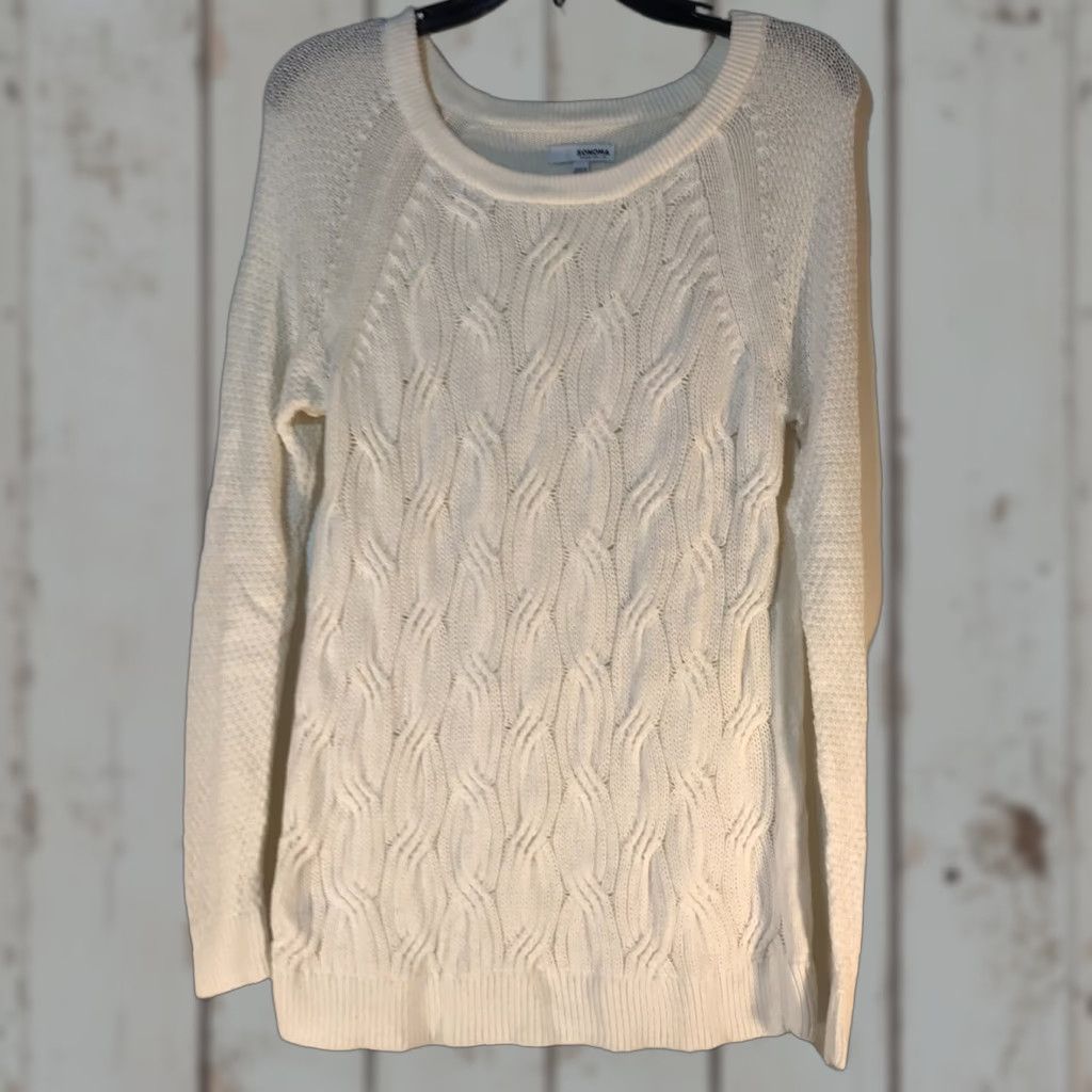 Vintage Sonoma White Cable-Knit Sweater Tunic Womens Size S Cotton Nylon Rayon Fall Winter Casual Dress Size S / US 4 / IT 40 - 1 Thumbnail