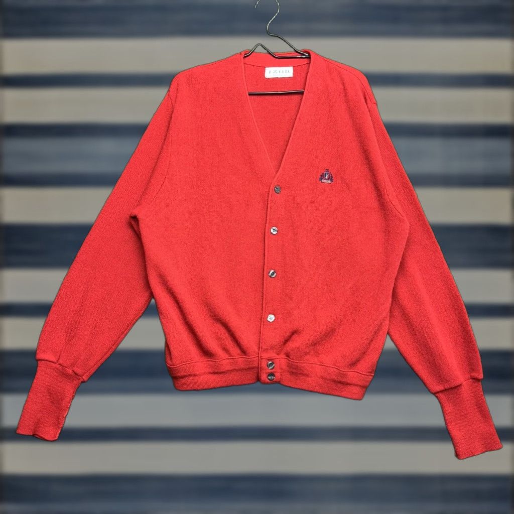 Izod VINTAGE IZOD Cardigan Sweater Mens Large Red Knit Crest Logo Preppy All Seasons Size US L / EU 52-54 / 3 - 1 Thumbnail