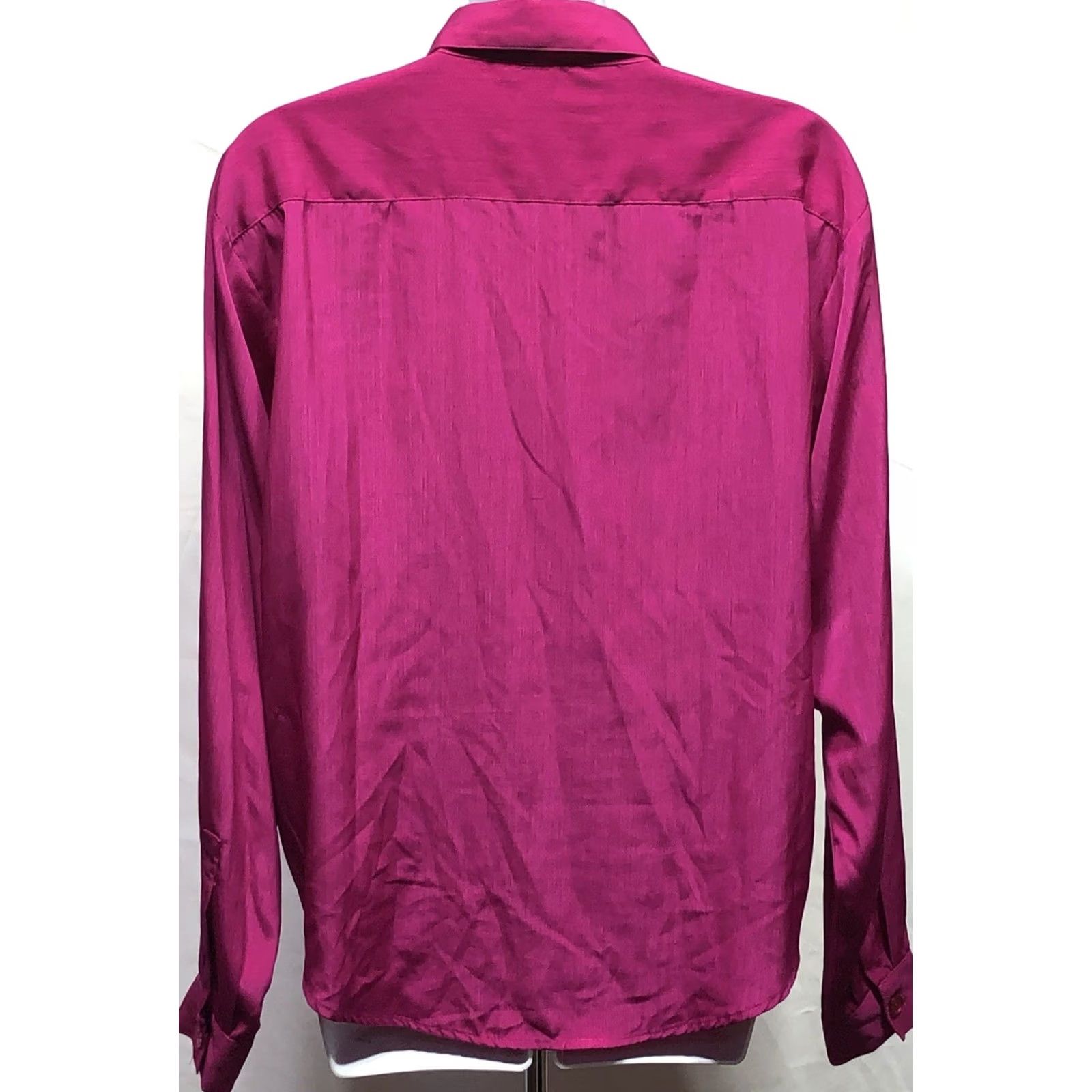Vintage VINTAGE Fortina Silky Top Blouse 12 Purple Magenta ButtonUp LongSleeve Career Size XL / US 12-14 / IT 48-50 - 3 Thumbnail
