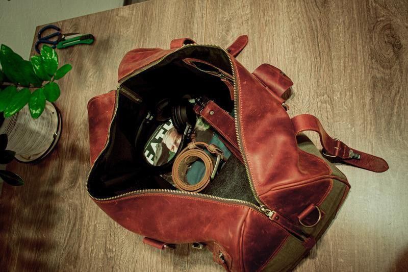 Handmade Genuine leather and thick canvas. Leather Weekender Size ONE SIZE - 9 Thumbnail