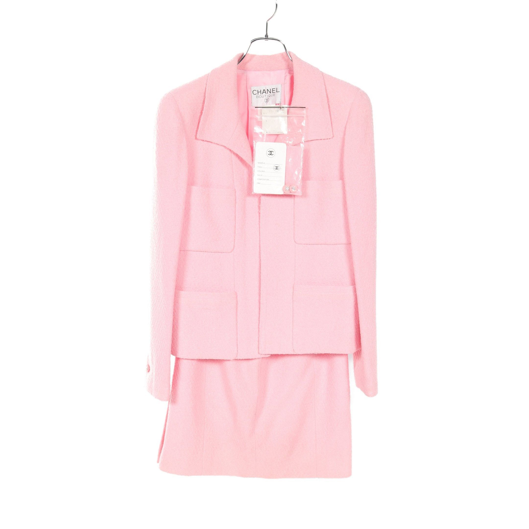 Chanel Chanel Cocomark Button Tweed Skirt Suit Set Up Wool Pink 96P Size ONE SIZE - 1 Thumbnail