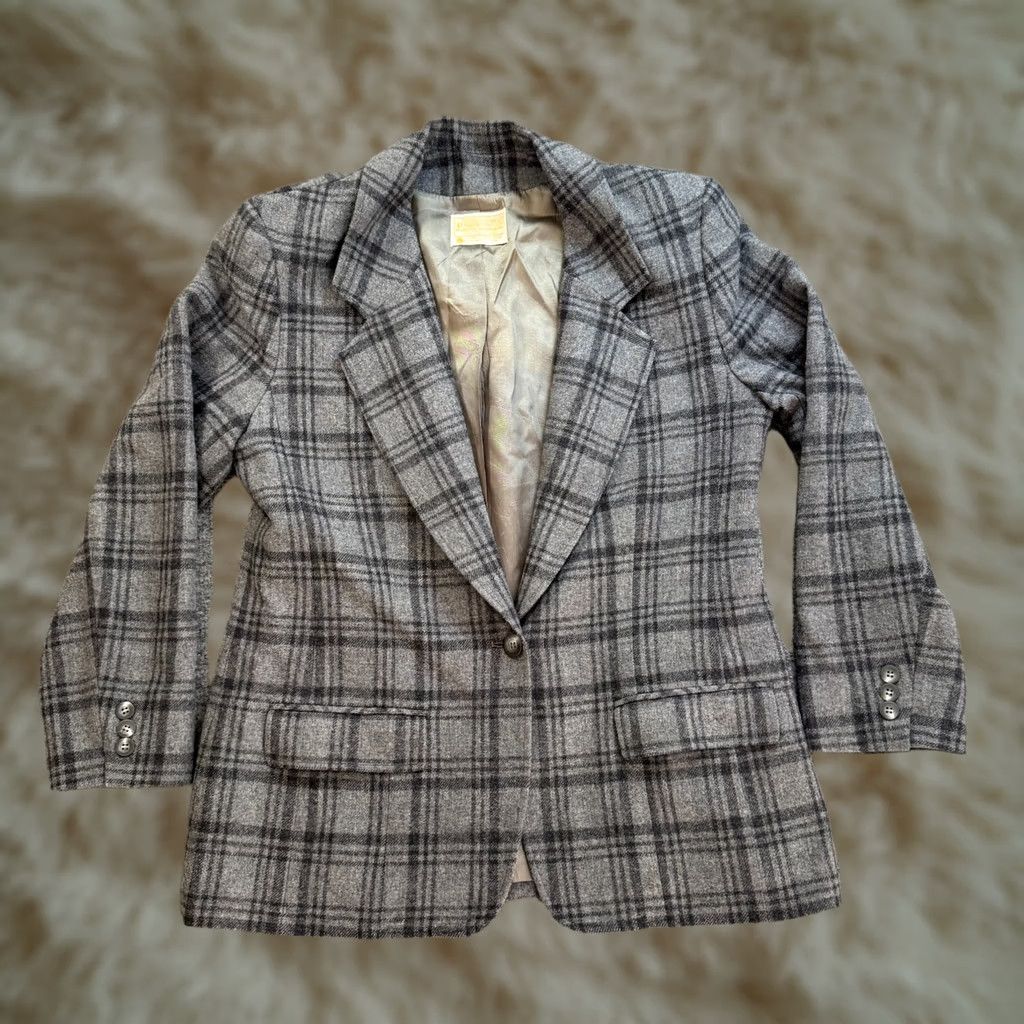 Pendleton VINTAGE Pendleton Womens 12 Wool Blazer Coat Jacket Gray 70s 80s Plaid Chec Size XL / US 12-14 / IT 48-50 - 1 Thumbnail