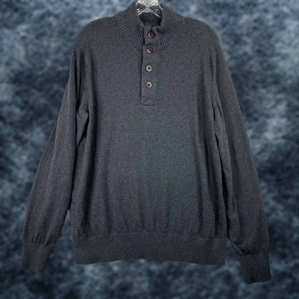 Eddie Bauer Eddie Bauer Sweater Henley 1/4 Zip Mens L Gray Cotton Cashmere Fisherman Mock Neck Size US L / EU 52-54 / 3 - 1 Thumbnail