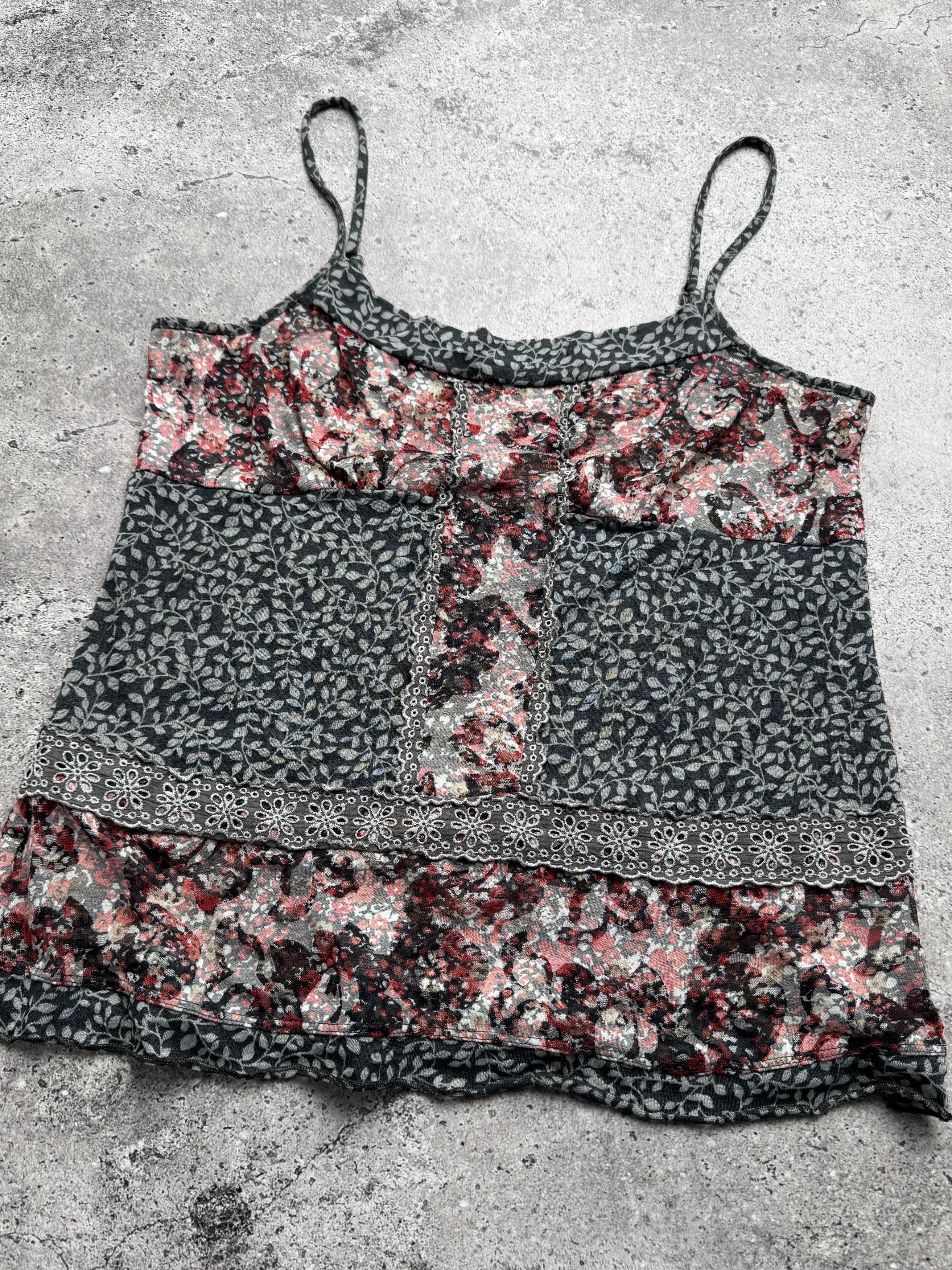 Vintage Y2K Floral Cami Top Boho Lace Trim Patchwork Strappy (E8) Size S / US 4 / IT 40 - 2 Thumbnail