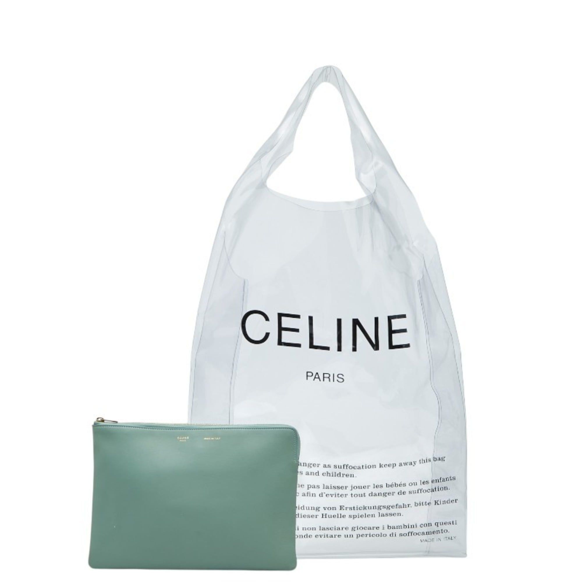 Celine Celine Clear Tote Bag and Clutch Set 104003A9Q Celadon Green Lambskin Women's CELINE Size ONE SIZE - 1 Thumbnail