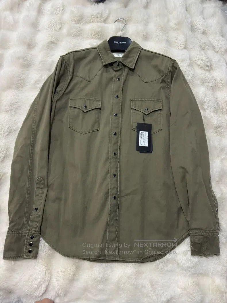 Saint Laurent Paris Saint Laurent Paris Gemstone Button Destroyed Denim Shirt Size US L / EU 52-54 / 3 - 1 Thumbnail