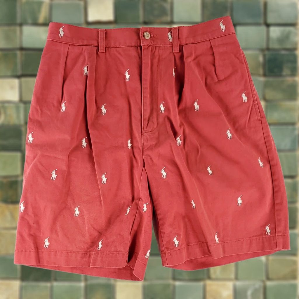 Polo Ralph Lauren Polo Ralph Lauren Allover Embroidered Pony Tyler Shorts Red Mens 32 Chino Size US XS / EU 42 / 0 - 1 Thumbnail