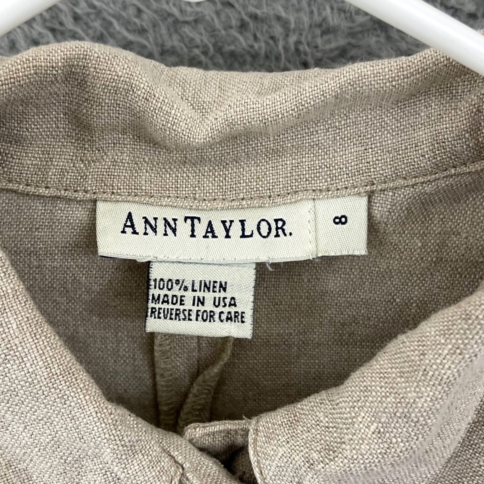 Ann Taylor Ann Taylor Shirt Womens 8 Beige Button Up 100% Linen Pocket Long Sleeve Collar Size M / US 6-8 / IT 42-44 - 4 Thumbnail