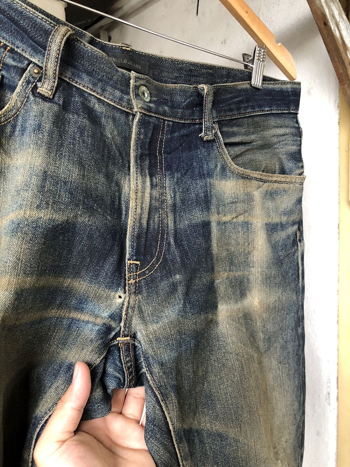 Uniqlo Uniqlo Flare Distressed Kaihara Denim Wax Jeans Straight Cut Size US 35 - 10 Thumbnail