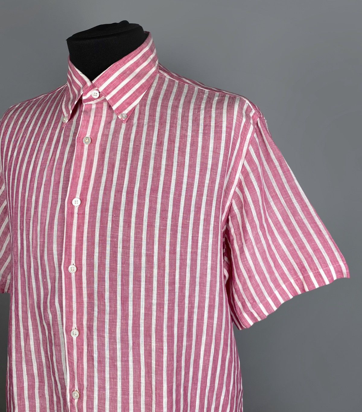 Canali Men's CANALI Linen Pink Striped Short Sleve Shirt Size 2XL Size US XXL / EU 58 / 5 - 7 Thumbnail