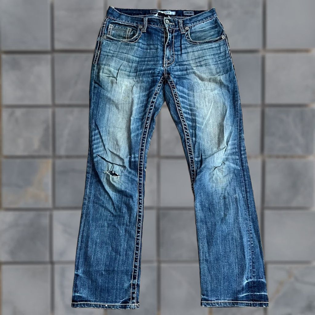 BKE BKE Jeans Mens 31 Blue Buckle Jake Straight Thick Stitch Size US 31 - 1 Thumbnail