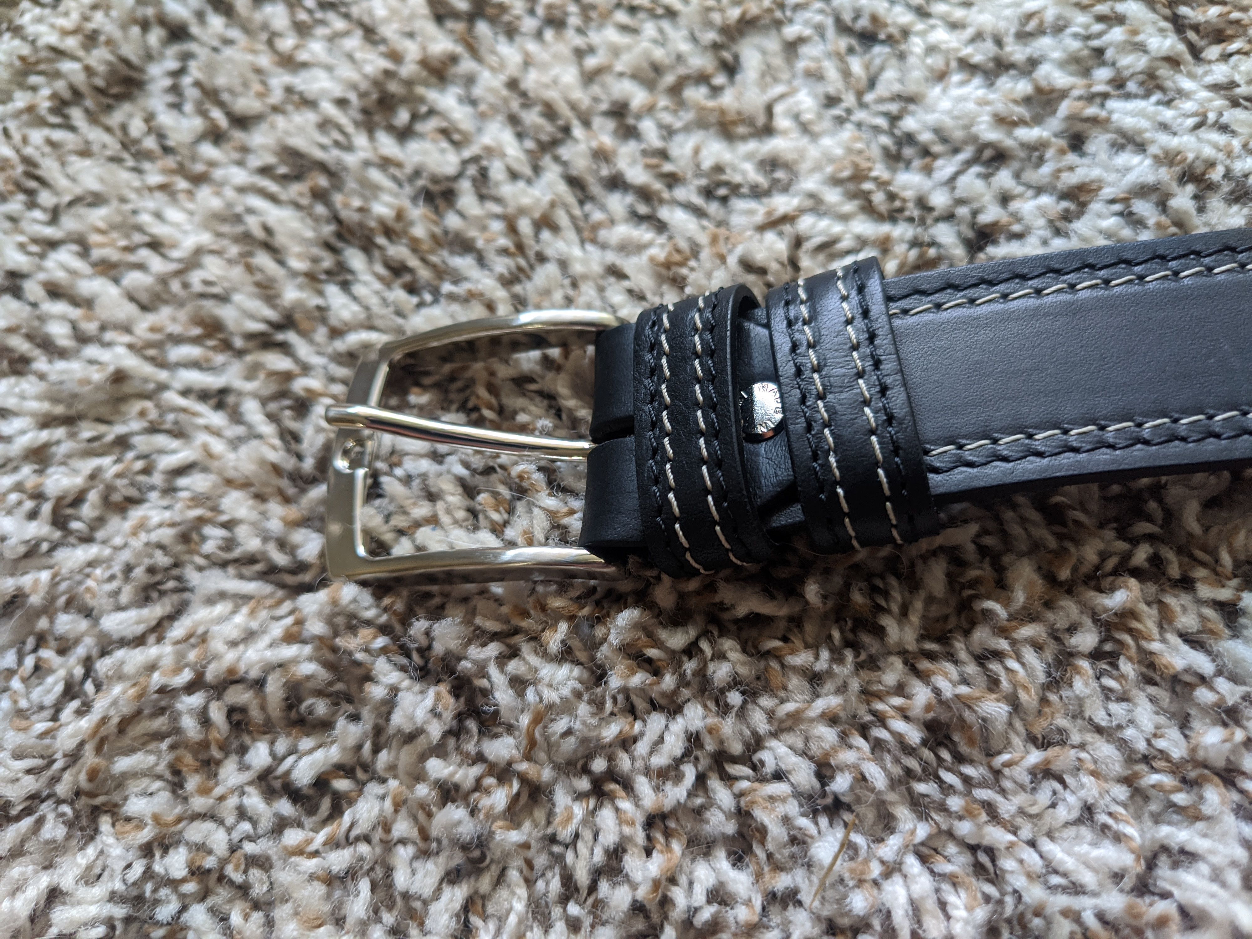 Leather Black Leather Belt - Double Stitched Size 30 - 3 Thumbnail
