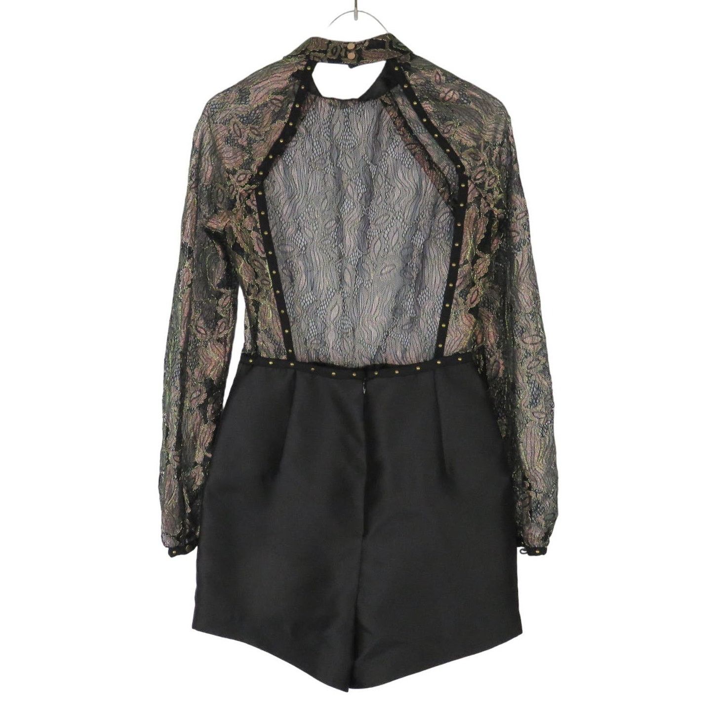 Asos ASOS Black Sheer Lace Metallic Open Back Romper Size 2 Size 26" / US 2 / IT 38 - 6 Thumbnail