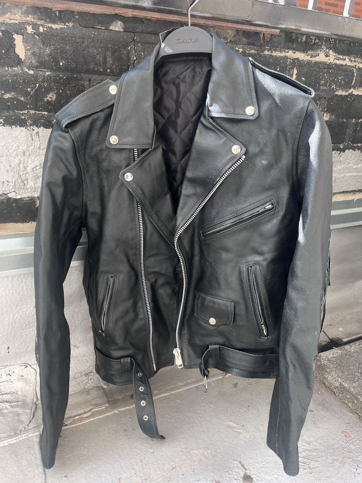Vintage 100% Leather Fringe Moto Jacket Size US M / EU 48-50 / 2 - 1 Thumbnail