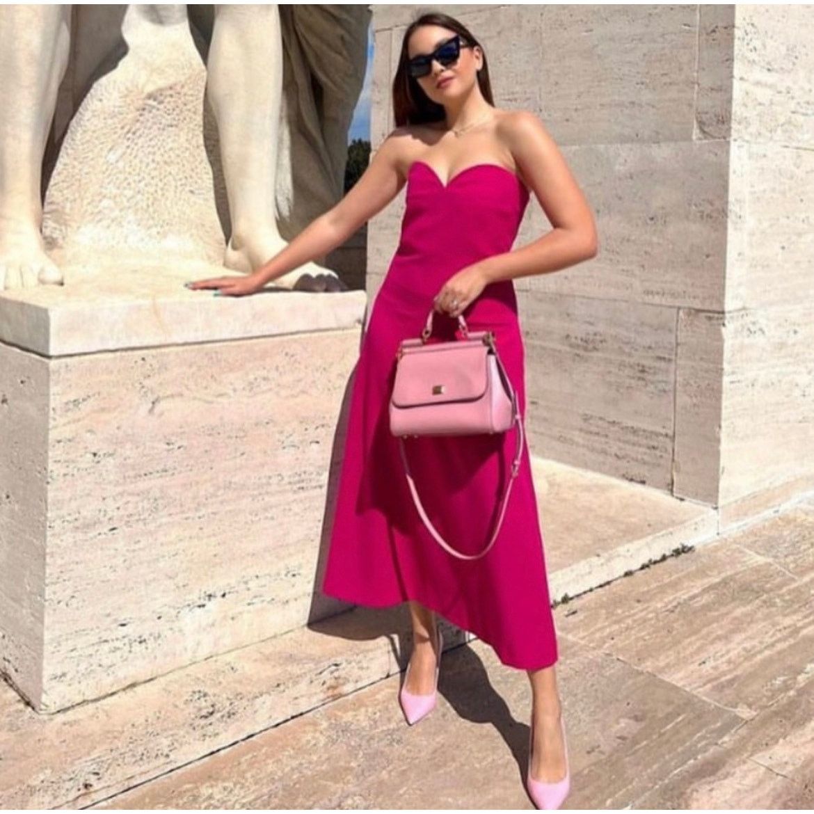 Zara ZARA BLOGGER FAVORITE BUSTIER MIDI DRESS FUCHSIA Size XS / US 0-2 / IT 36-38 - 2 Thumbnail