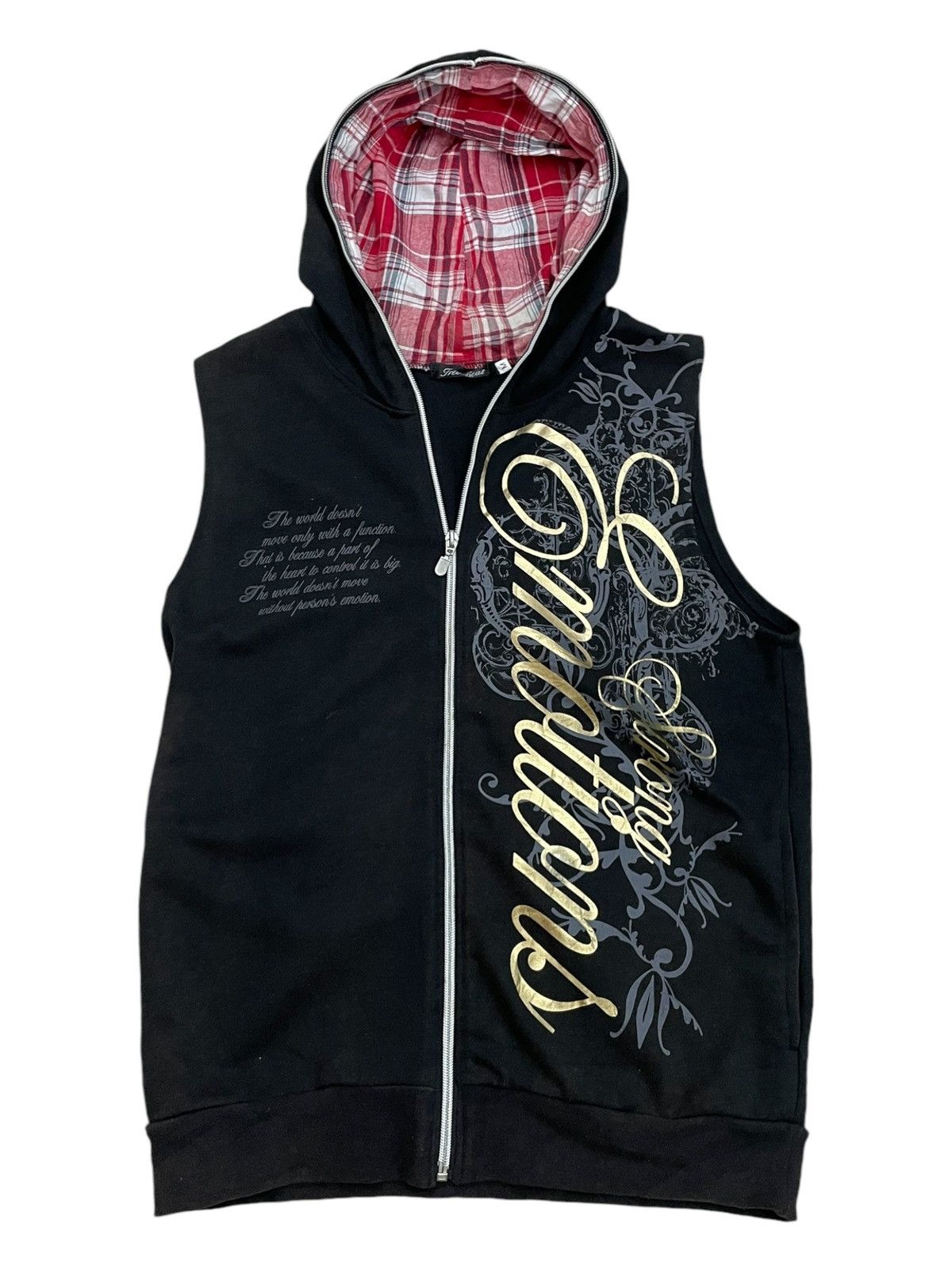 Affliction Strong Emotions Life Poem Sleeveless Faded Tartan Hoodie Size US M / EU 48-50 / 2 - 2 Thumbnail