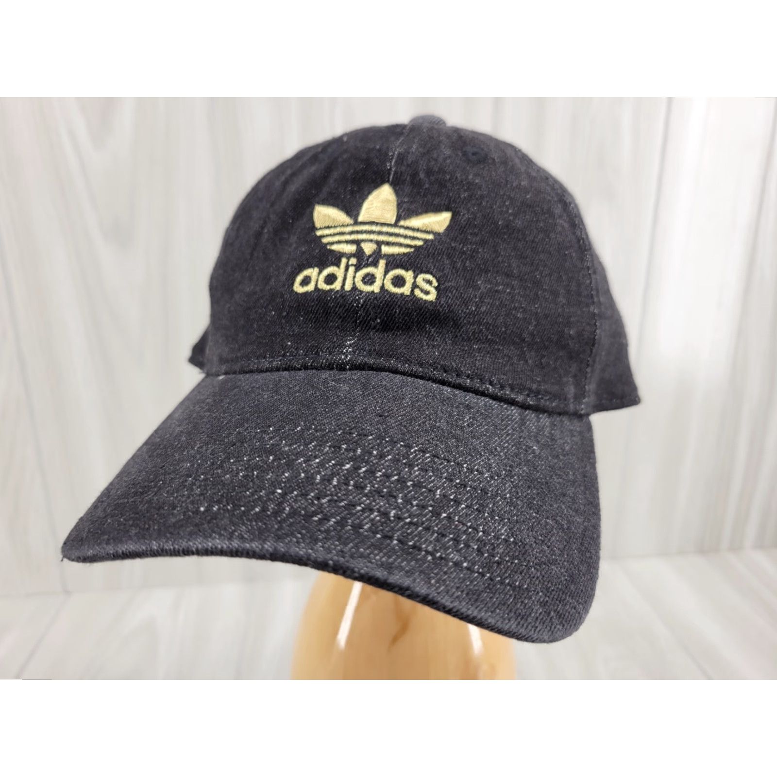 Adidas Adidas Hat Cap Adjustable Strapback Black Denim 3 Stripe Spell Out Gold Logo Trefoil Unisex Adults One Size Cap Size ONE SIZE - 2 Thumbnail