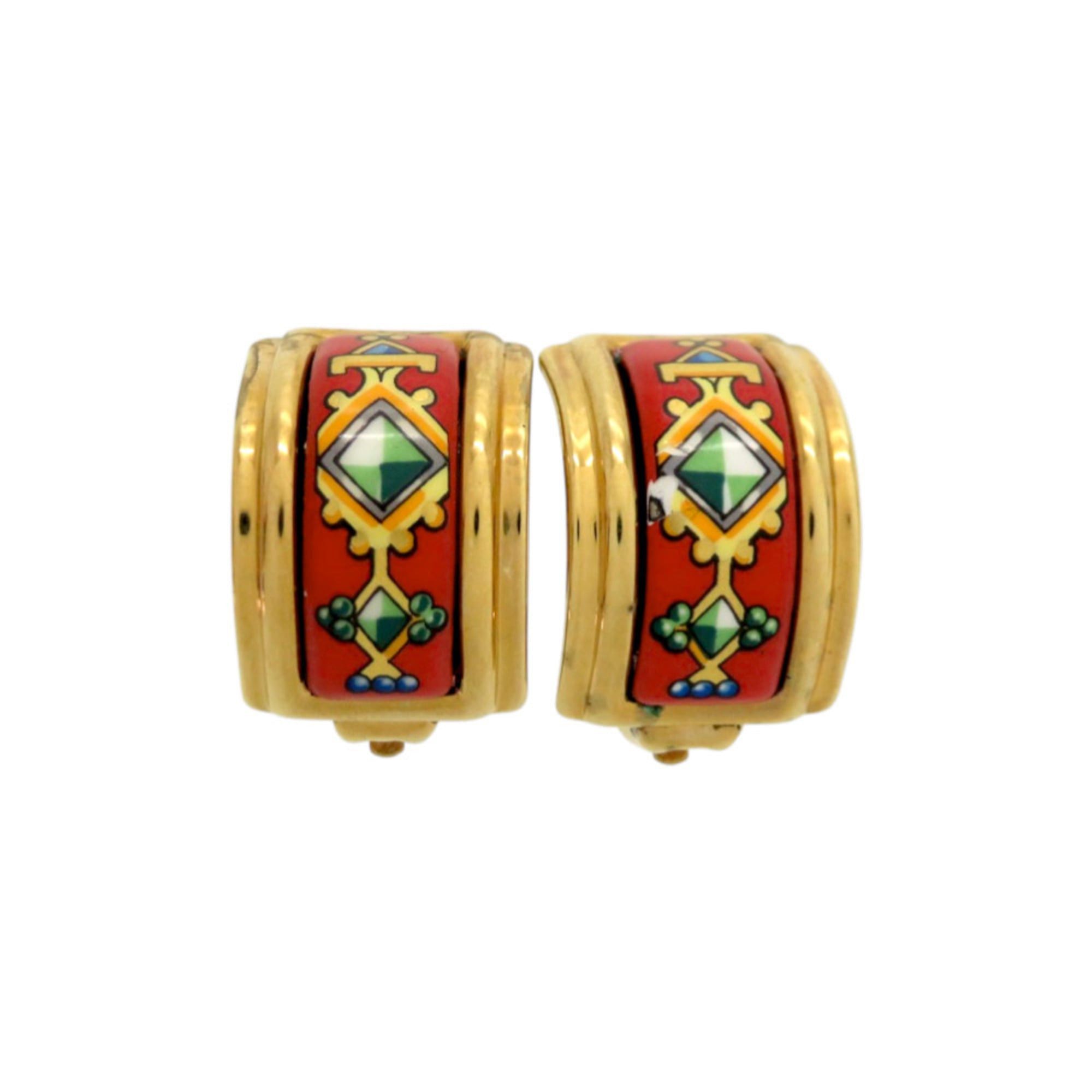Hermes Excellent condition Hermes enamel metal red earrings 0091HERMES Size ONE SIZE - 1 Thumbnail