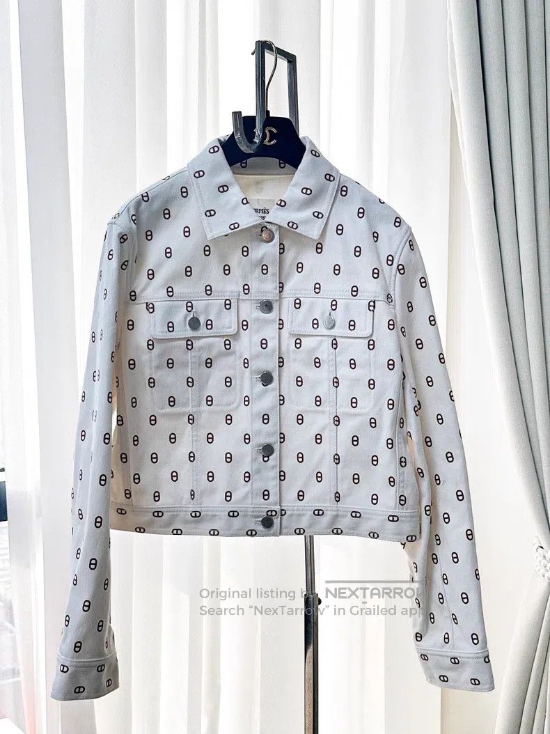 Hermes Hermes Beige Pig Nose Printed Logo Denim Jacket Size S / US 4 / IT 40 - 1 Thumbnail