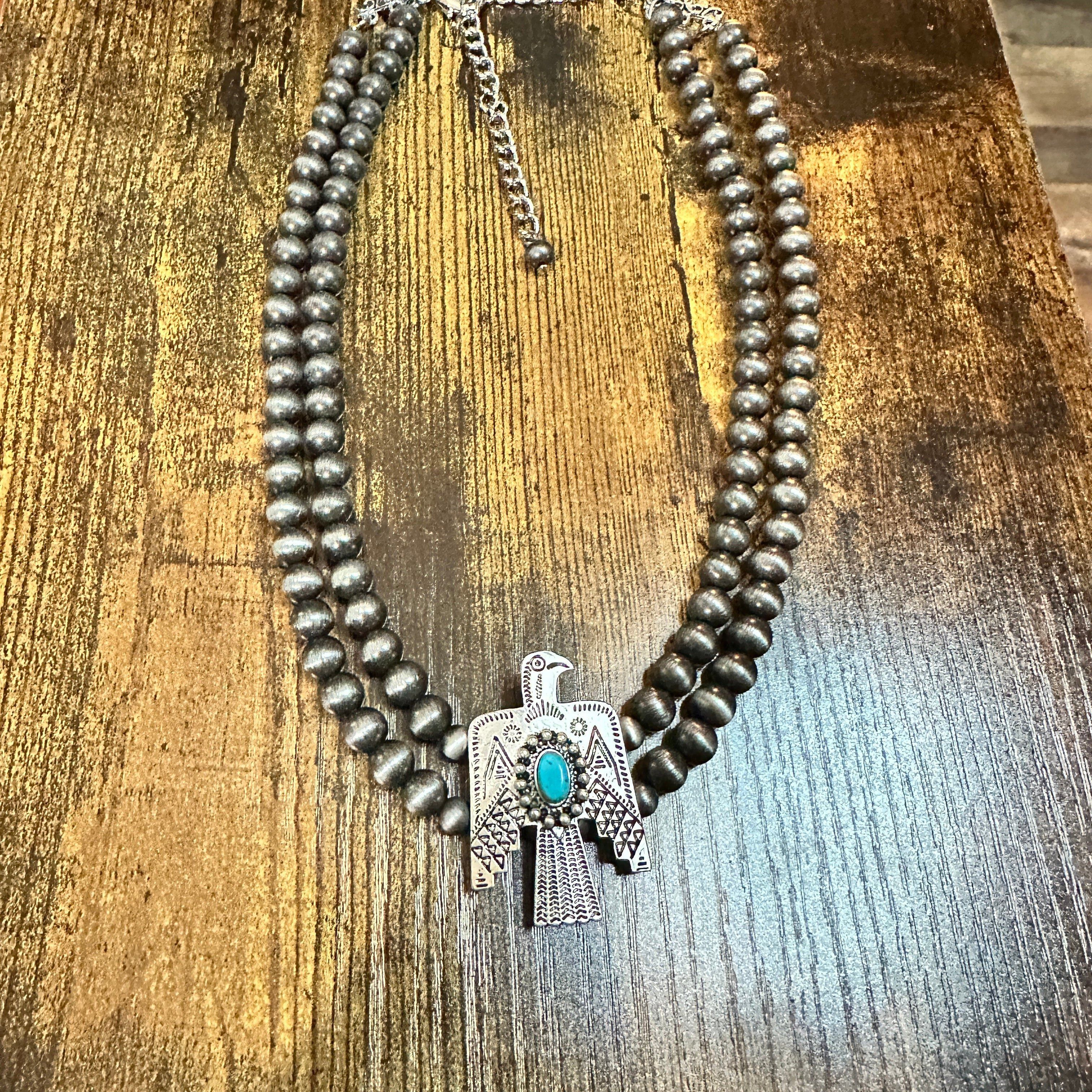 Other Handmade Navajo Bead Thunderbird Necklace, Turquoise 16 Inch Size ONE SIZE - 1 Thumbnail