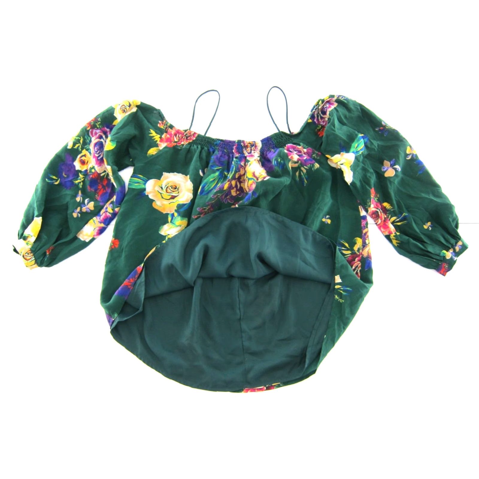 Vintage Maeve Anthropologie 100% Silk Green Pink Floral Off Shoulder Top Blouse XS Blouse Womens Size XS / US 0-2 / IT 36-38 - 4 Thumbnail