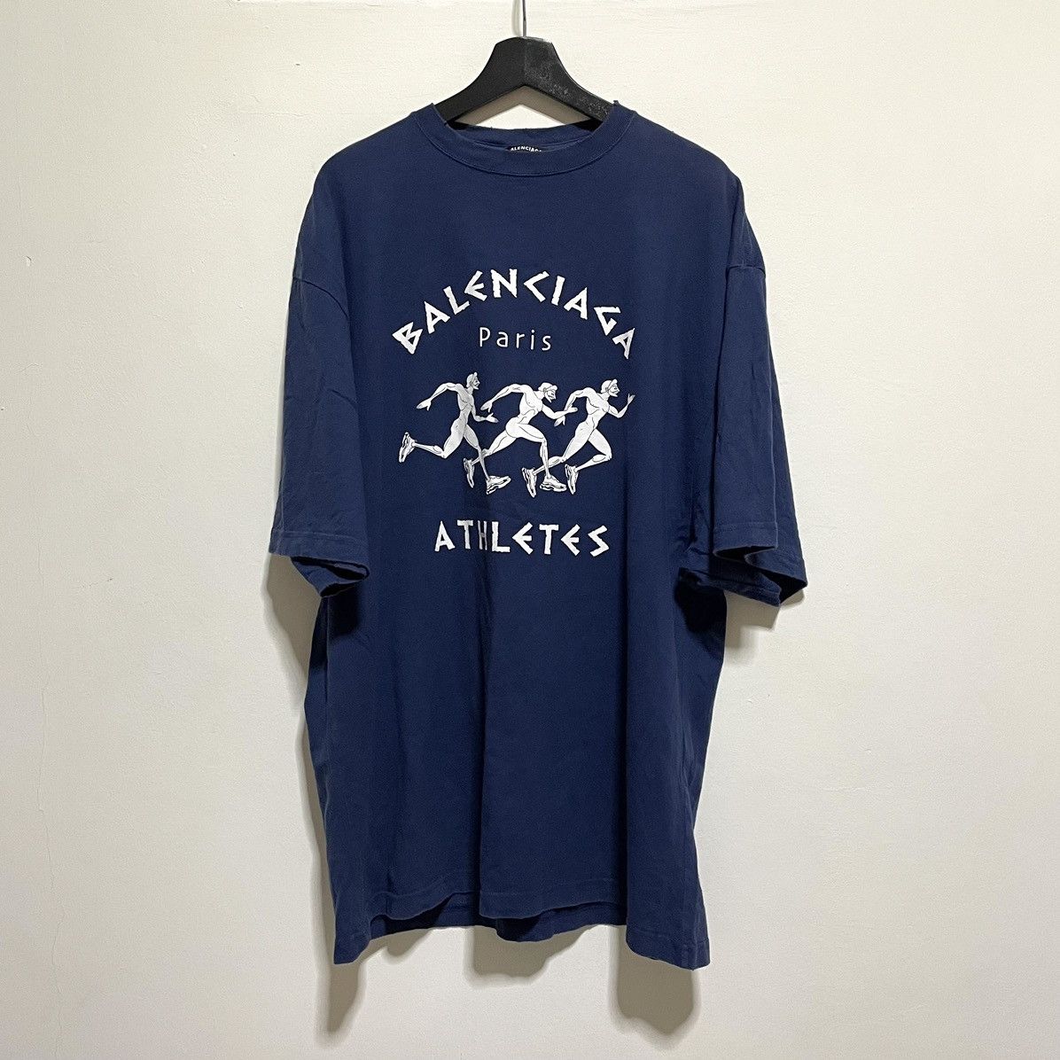 image of Balenciaga Distressed Athletes T-Shirt in Navy, Men's (Size XS)