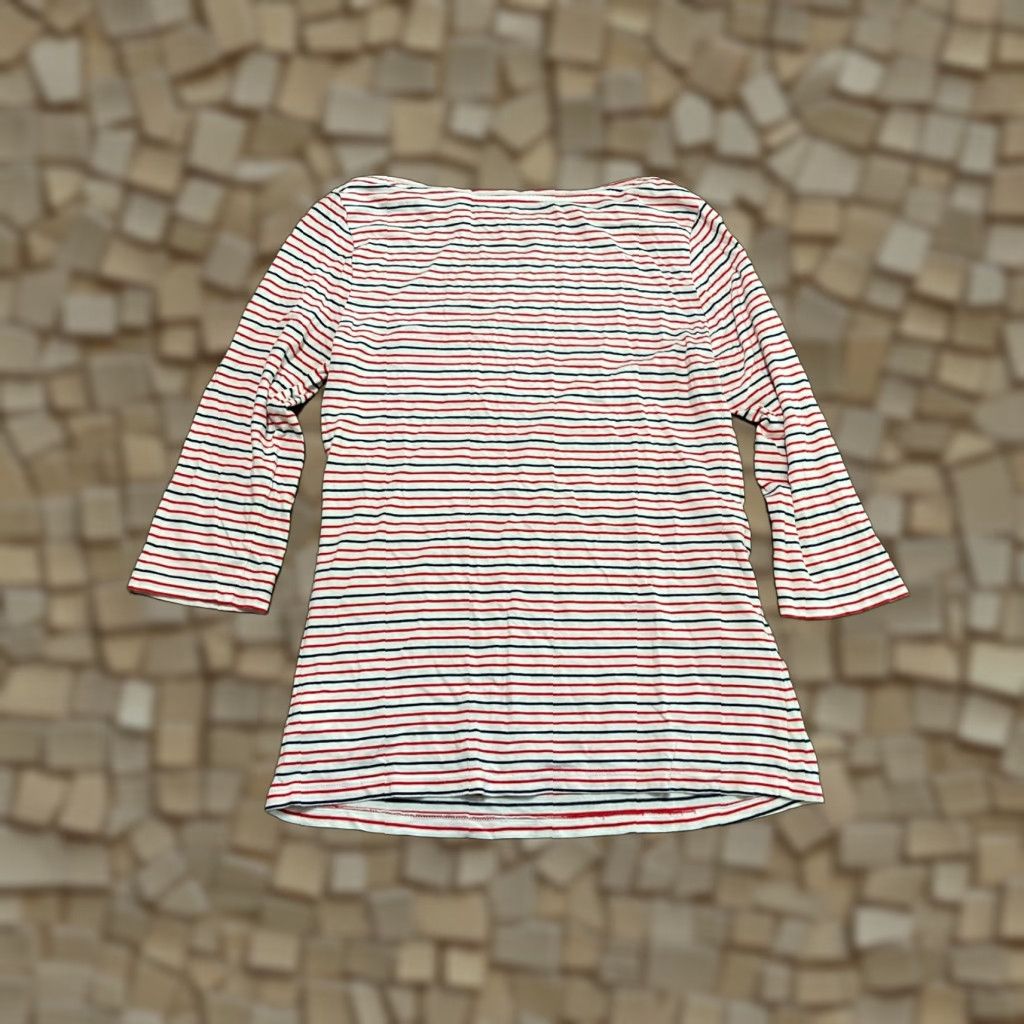 Vintage Favorite Shirt Women's Medium T-Shirt, White Striped 3/4 Sleeve Casual Modern 90s? No, keep to given. Size M / US 6-8 / IT 42-44 - 1 Thumbnail