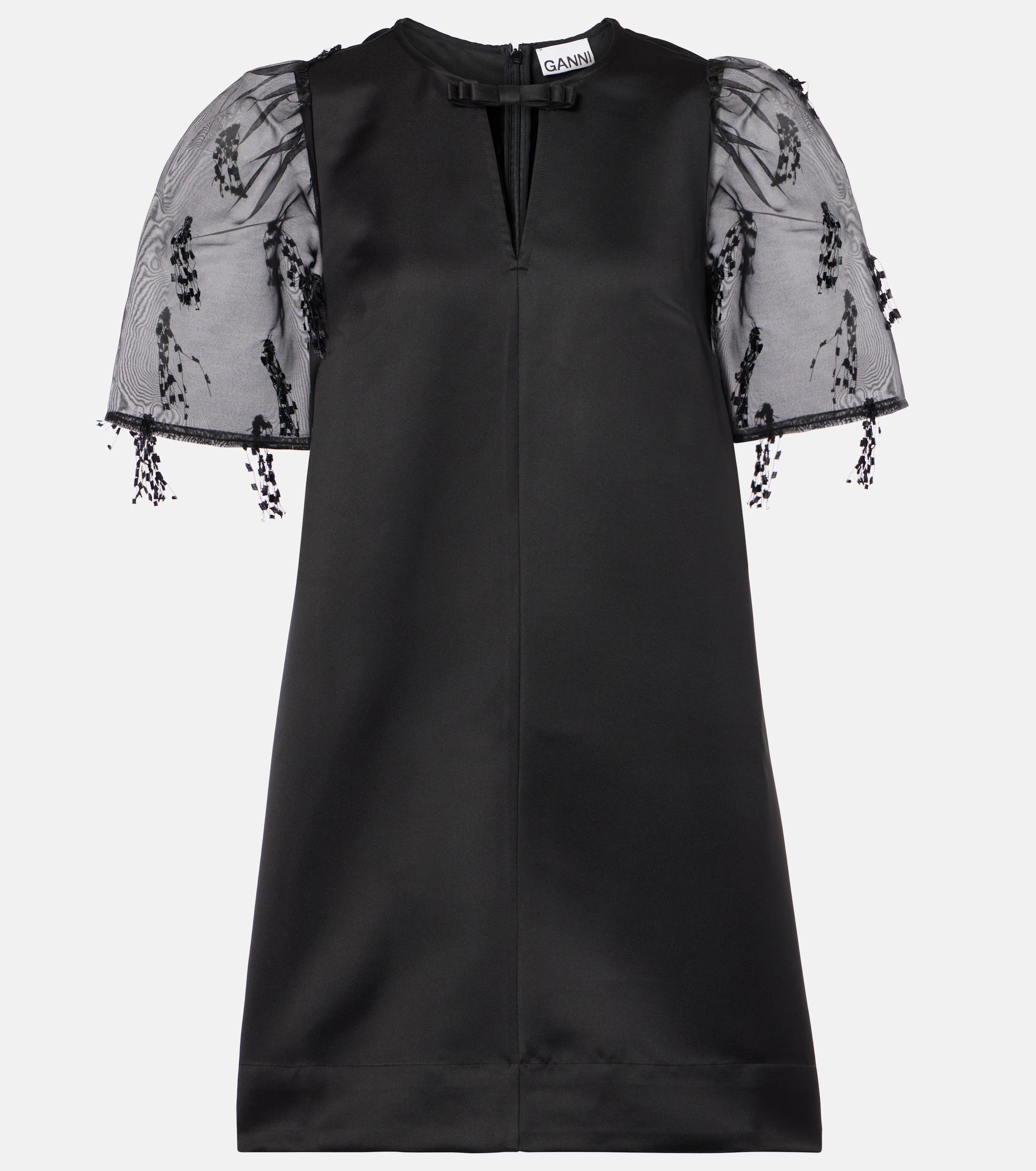 Ganni o1s22i1n0525 Organza-sleeved Midi Dress in Black Size XS / US 0-2 / IT 36-38 - 1 Thumbnail