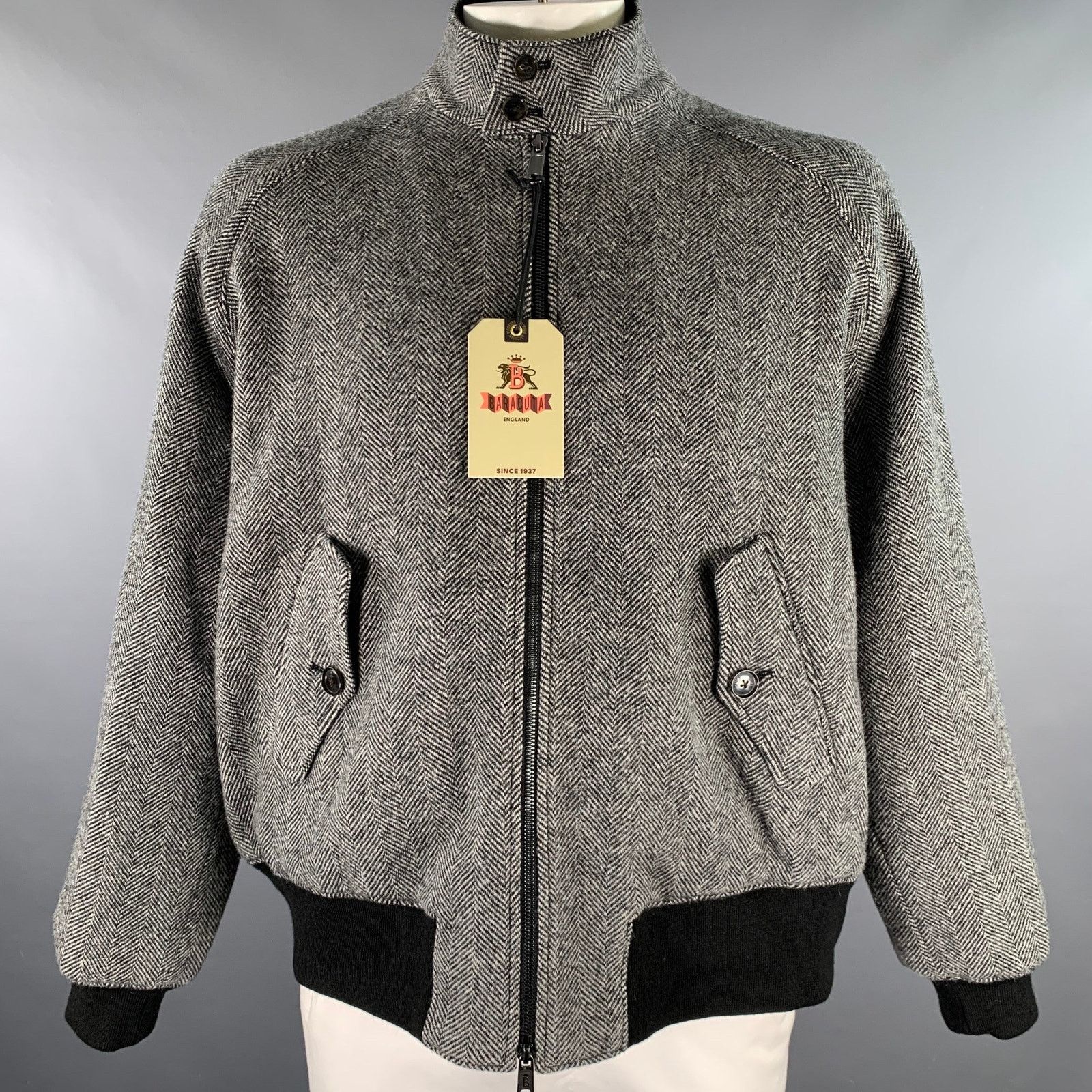 Baracuta BARACUTA Black Grey Herringbone Wool Harrington Jacket Size US XS / EU 42 / 0 - 1 Thumbnail