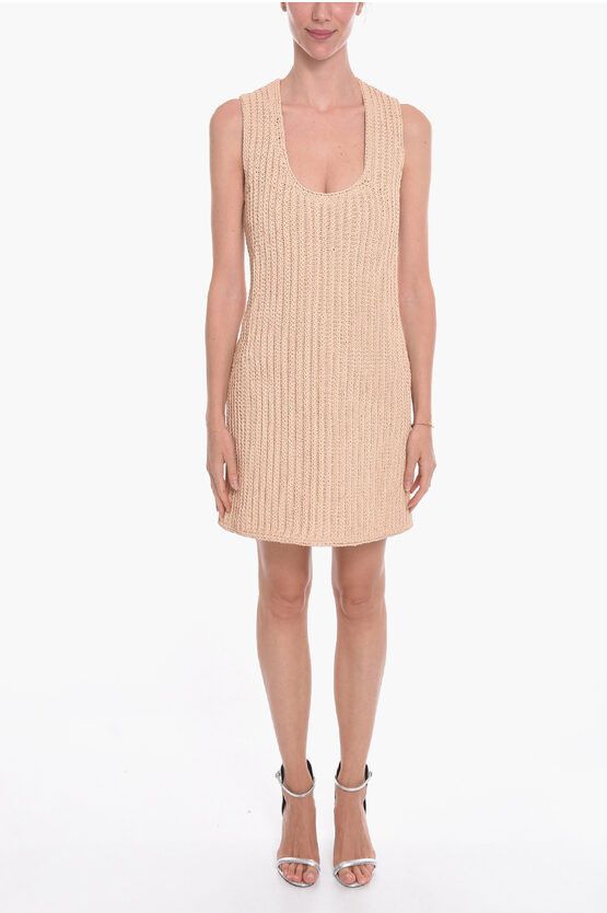 image of Bottega Veneta Hand Knit Leather Midi Dress in Pink, Women's (Size Small)