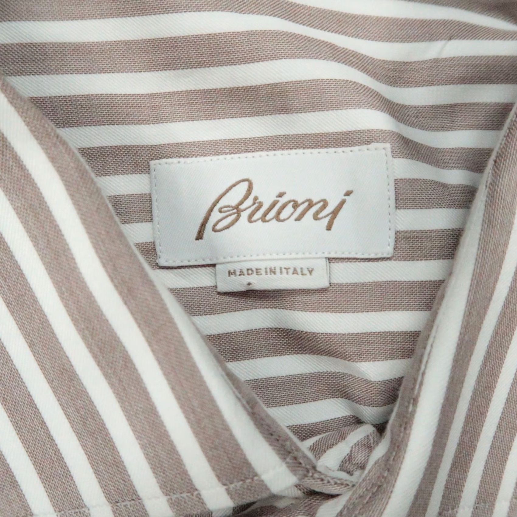 Brioni Brioni Shirt Men XL 17.5 Brown White Striped Long Sleeve Button Up Dress Shirt Vintage: No Size US XL / EU 56 / 4 - 3 Thumbnail
