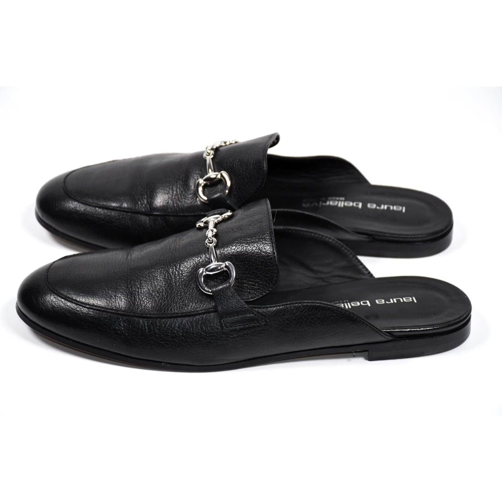 Vintage Laura Bellariva Mules Slipper Leather Black size 40 / US 9 Leather Flat Women Platinum? Size US 7 / IT 37 - 2 Thumbnail