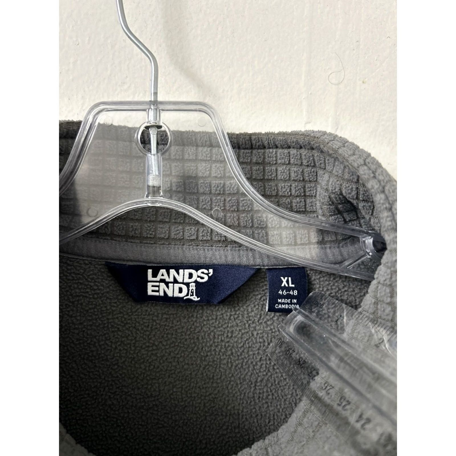 Lands' End Lands' End Mens XL 1/4 Zip Fleece Pullover Gray Mock Neck Raglan Long Sleeve Shirt Sweater Knit Waffle-Pocket Casual Outdoor Hiking Jacket Structured Size US XL / EU 56 / 4 - 6 Thumbnail