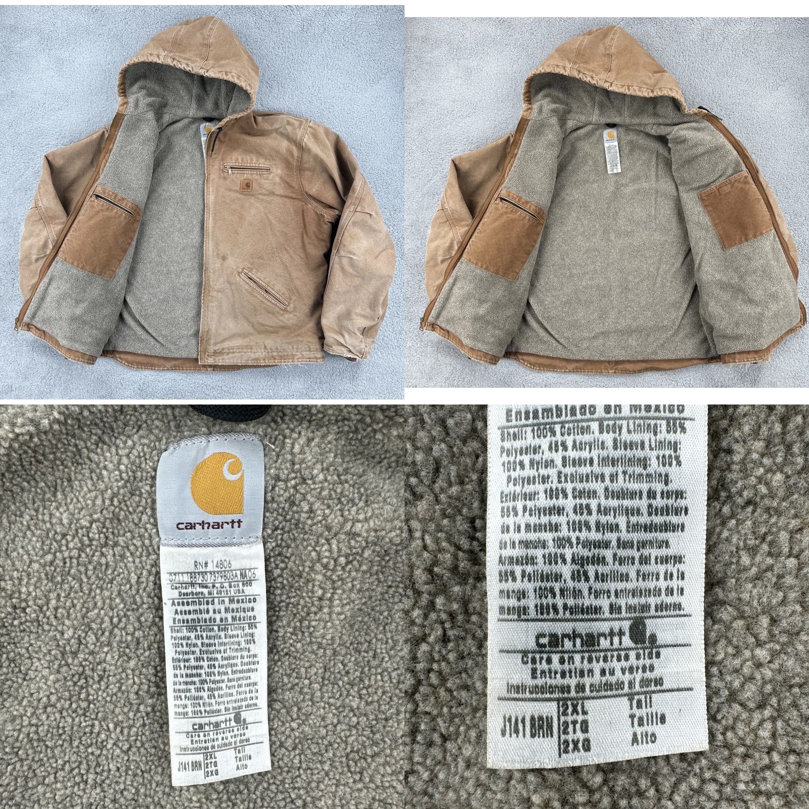 Carhartt VINTAGE Carhartt Jacket 2XL Tall Brown Hooded Fleece Lined Zip Workwear Shirt Mens Modern Outdoor USA Distressed Logo Zipper Size US XXL / EU 58 / 5 - 8 Thumbnail