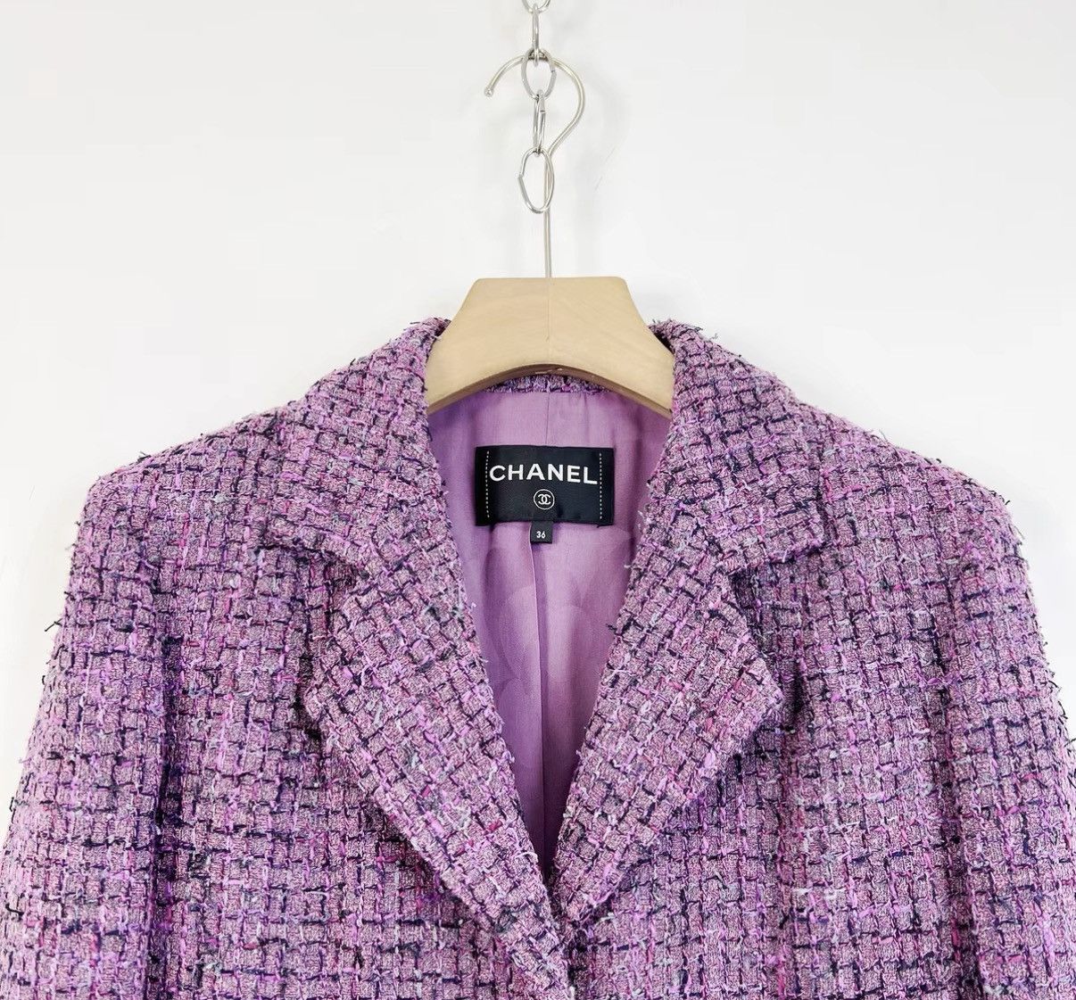 Chanel Chanel 22P Purple Plaid Tweed Lapel Short Jacket K12 Size XS / US 0-2 / IT 36-38 - 3 Thumbnail