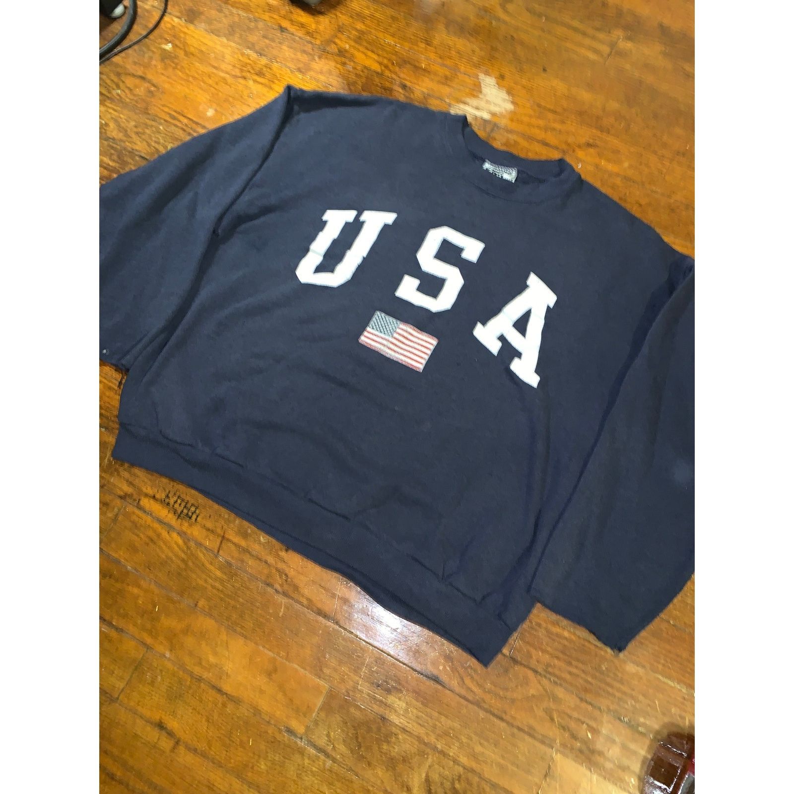 Lee × Vintage Vtg 90s Lee USA Crewneck Sweatshirt XL Navy Flag Made USA Size XL / US 12-14 / IT 48-50 - 3 Thumbnail