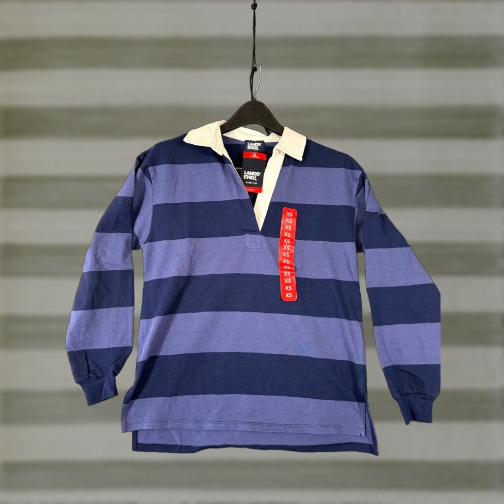 Lands' End Lands' End Rugby Polo Shirt Womens XS Blue Colourblock Long Sleeve Classic Size XS / US 0-2 / IT 36-38 - 1 Thumbnail