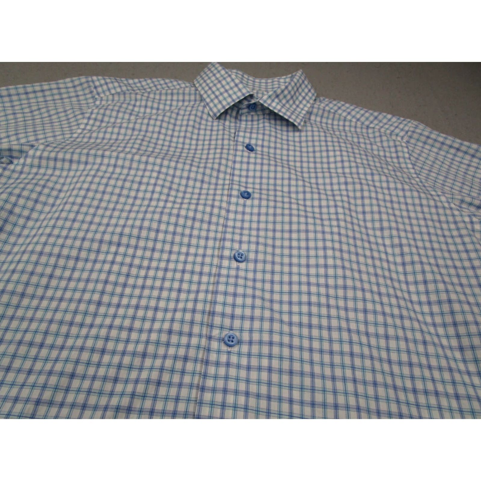 David Donahue DAVID DONAHUE Dress Shirt Men Fusion blue check Long Sleeve Button Up Work 16.5 Large - 100% Cotton - Made in Vietnam Mens Size 42R - 2 Thumbnail