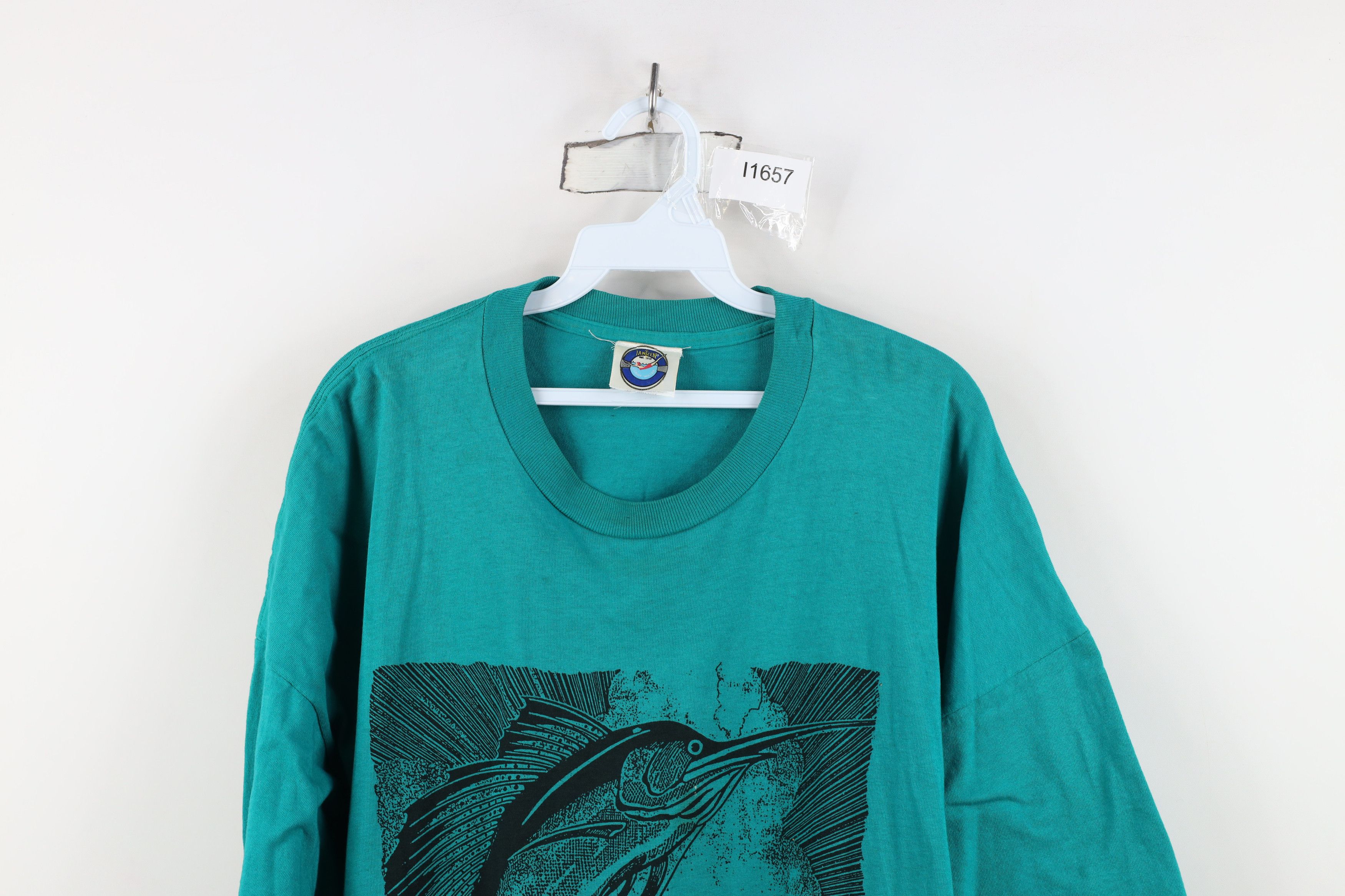Vintage Vintage 90s Streetwear Fishing Short Sleeve T-Shirt Teal USA Size US XXL / EU 58 / 5 - 2 Thumbnail