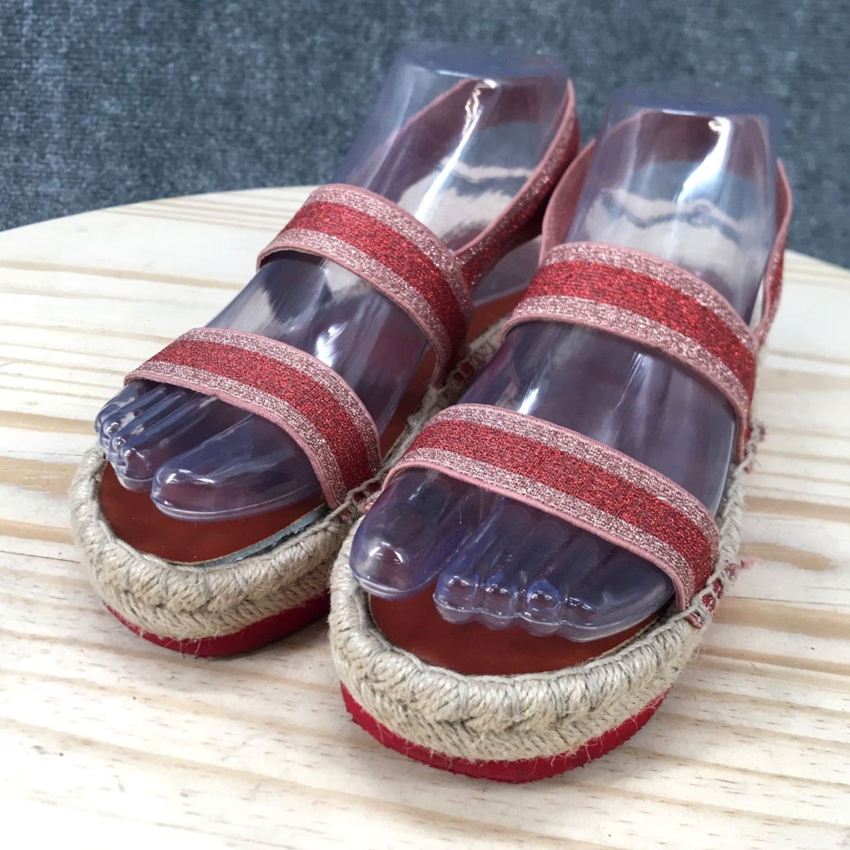 American Eagle Outfitters American Eagle Outfitters Sandals Womens 8 Platform Espadrilles Red Glitter Size US 8 / IT 38 - 3 Thumbnail