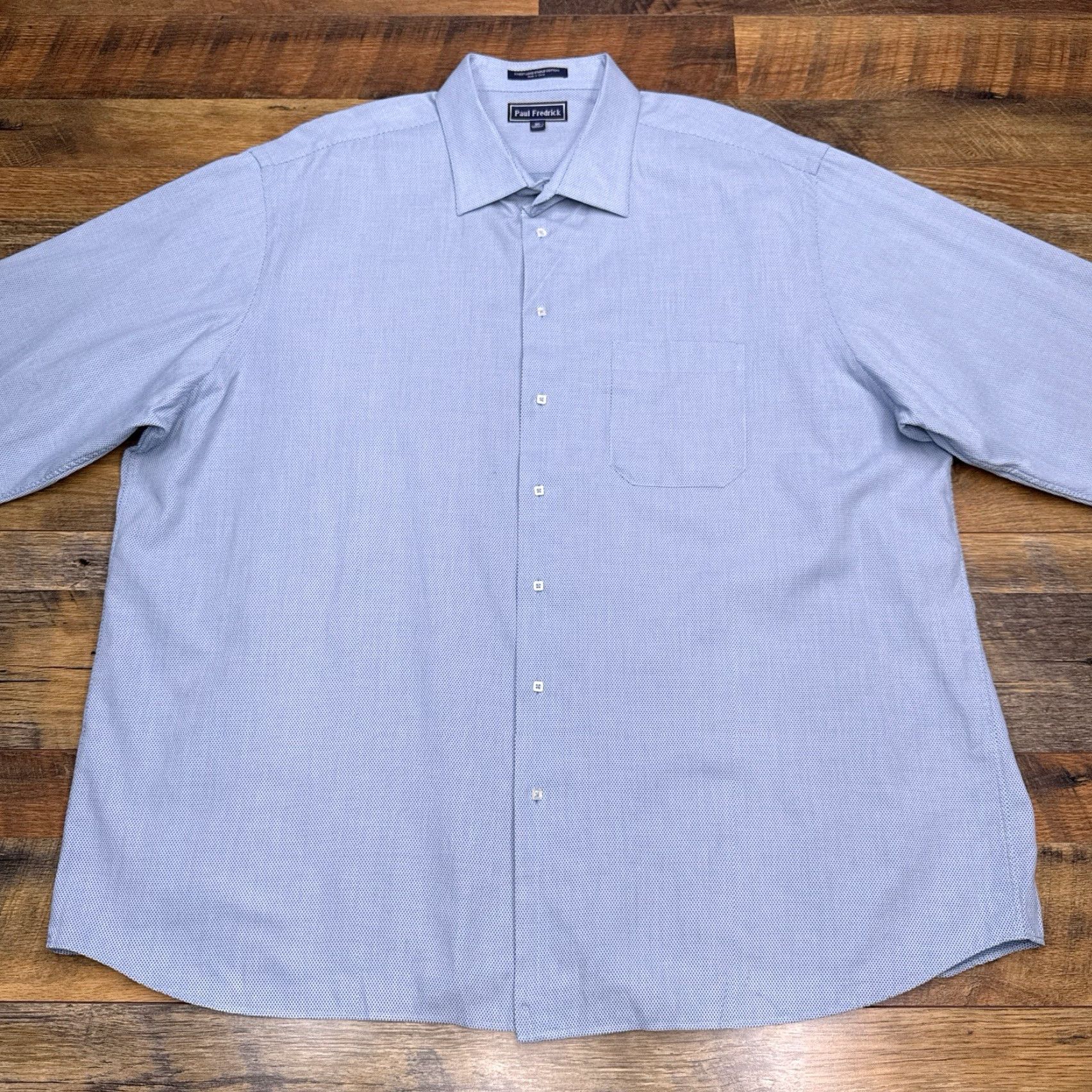 Vintage Paul Fredrick Dress Shirt Mens 3XL Blue Button Up 100% Cotton Long Sleeve Geometric Classic Blue Mens Regular Size 48R - 3 Thumbnail