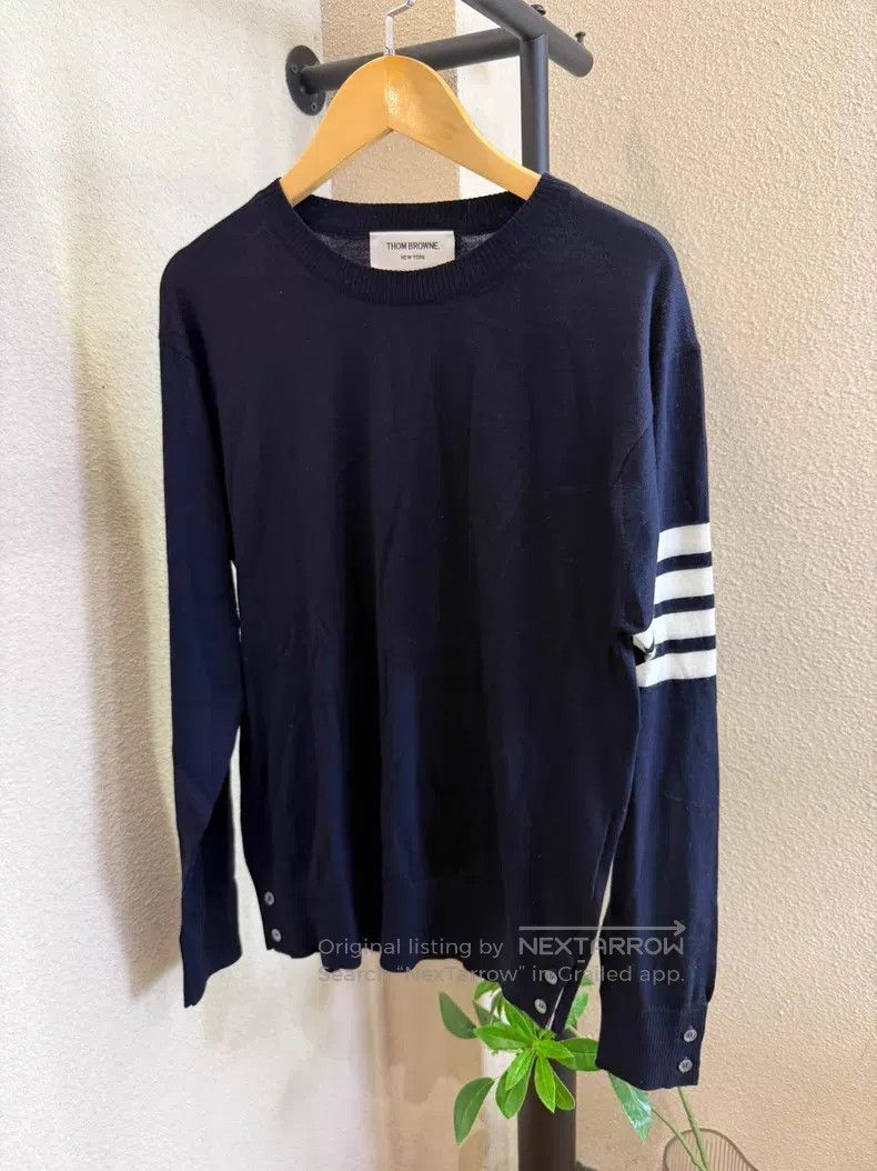 Thom Browne Thom Browne Navy Four Stripe Merino Wool Crew Neck Sweater Size US M / EU 48-50 / 2 - 1 Thumbnail