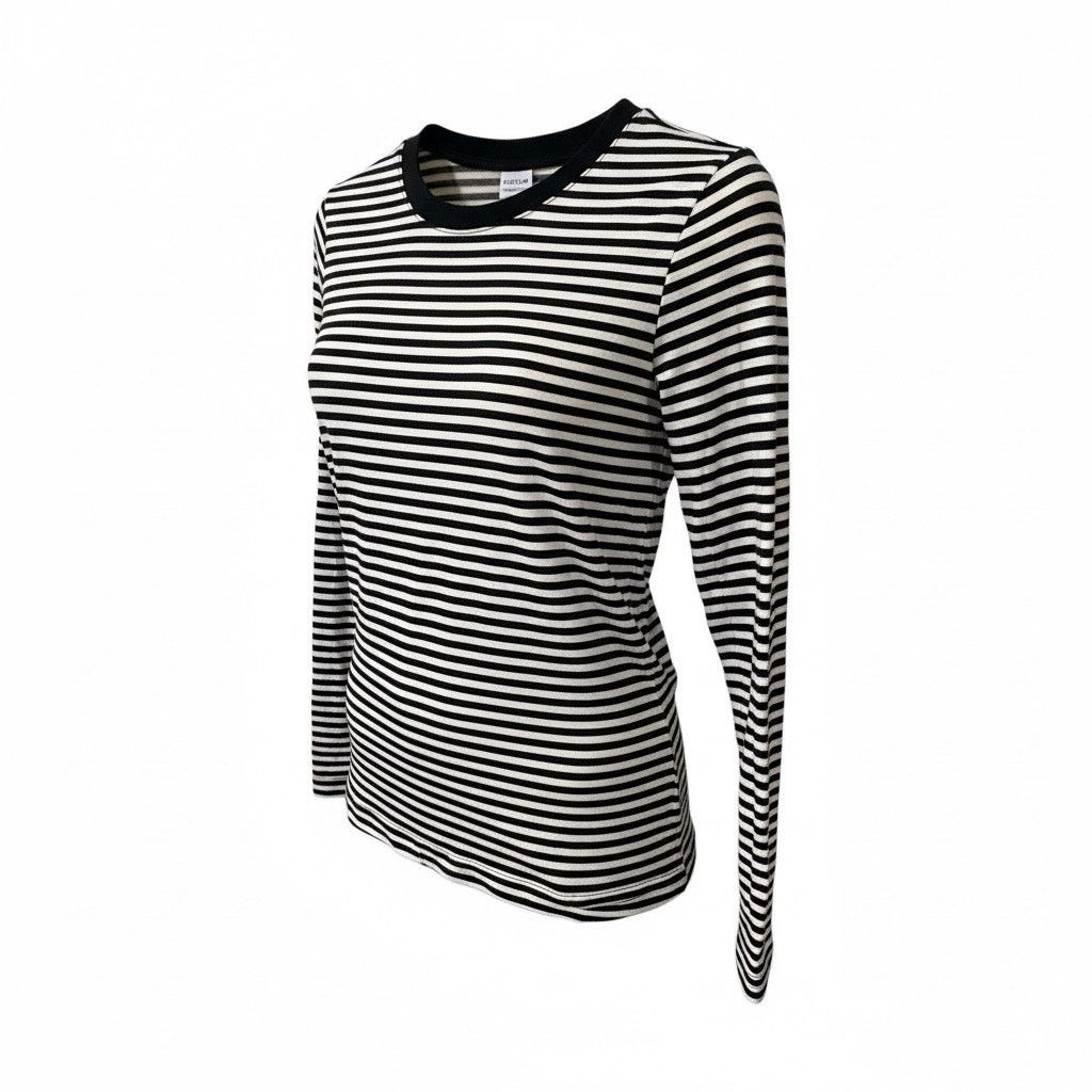 Loft LOFT Black White Striped Long Sleeve Tee Medium Crew Neck Size M / US 6-8 / IT 42-44 - 1 Thumbnail