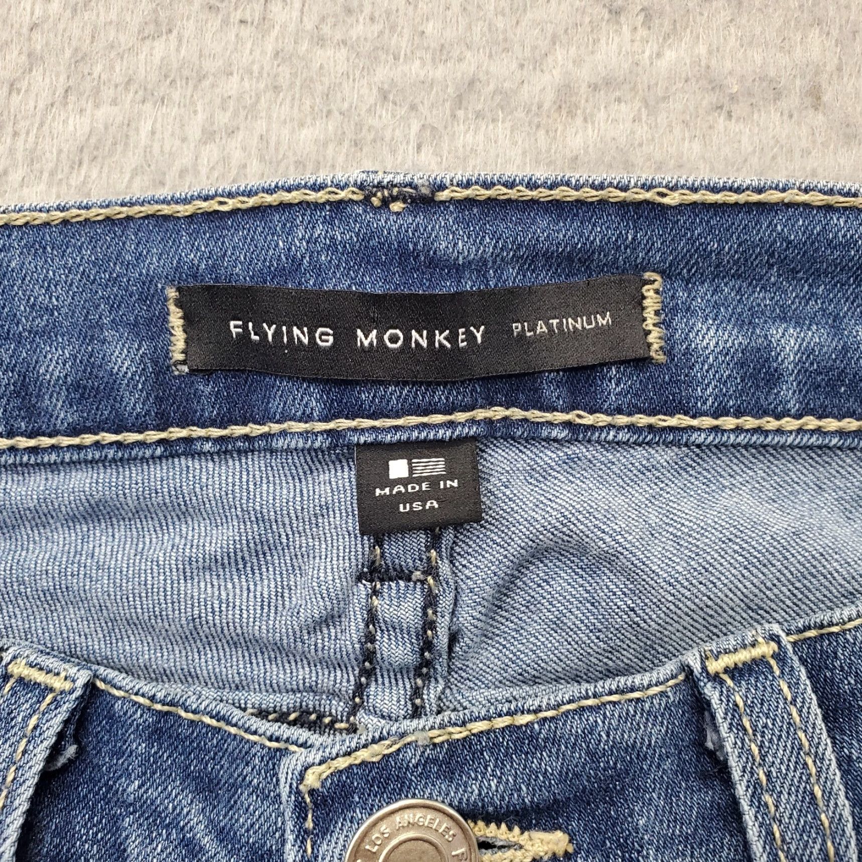 Vintage Flying Monkey Platinum Jeans Womens 25 Blue Denim Distressed Skinny Leg Low Rise Jeans Women 25.5 Inseam 29.75" 5-Pocket Denim Blue Size 42" / US 20 - 7 Thumbnail