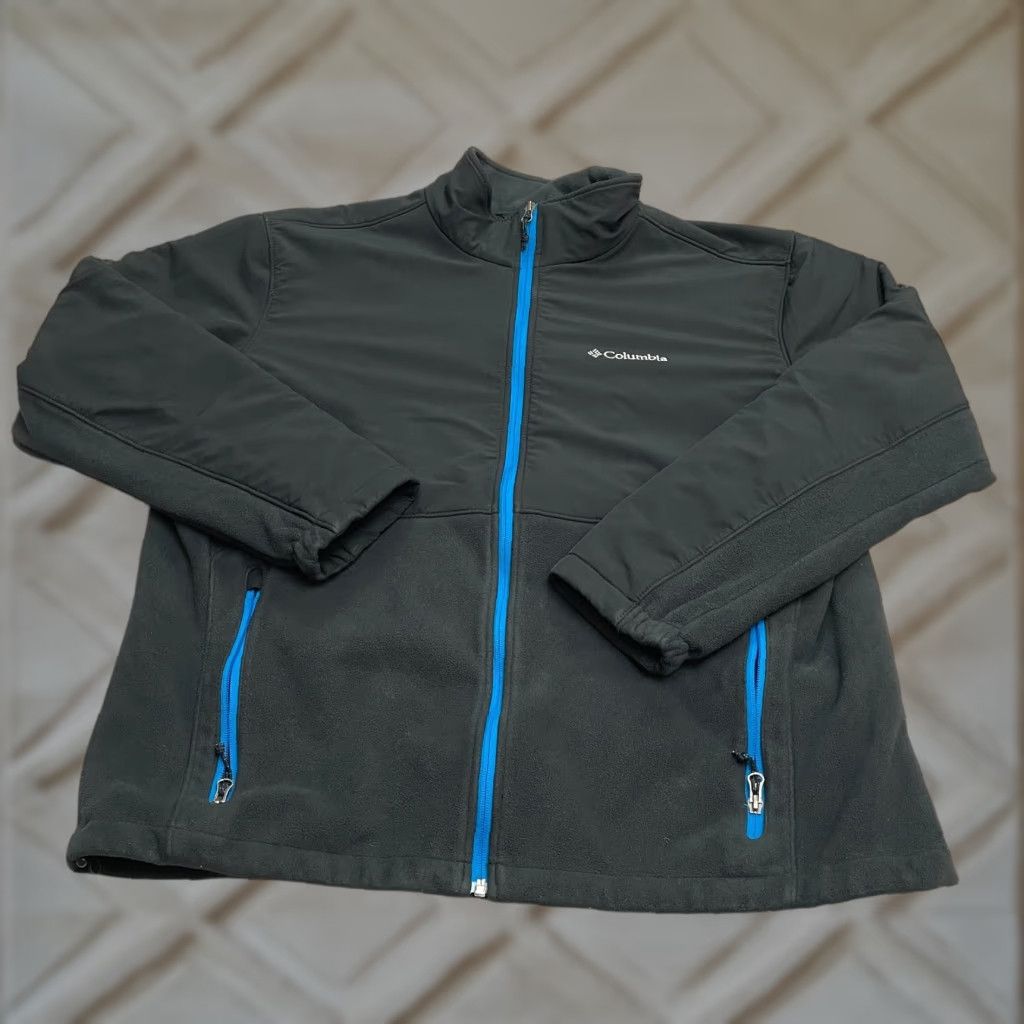 Vintage Columbia Lookout Trail Softshell Fleece Jacket Mens XL Black Blue Full Zip Hike Size US XL / EU 56 / 4 - 1 Thumbnail