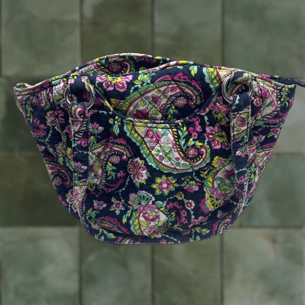 Vera Bradley Vera Bradley Shoulder Bag Womens Navy Paisley Floral Quilted Cotton Handbag Size ONE SIZE - 1 Thumbnail